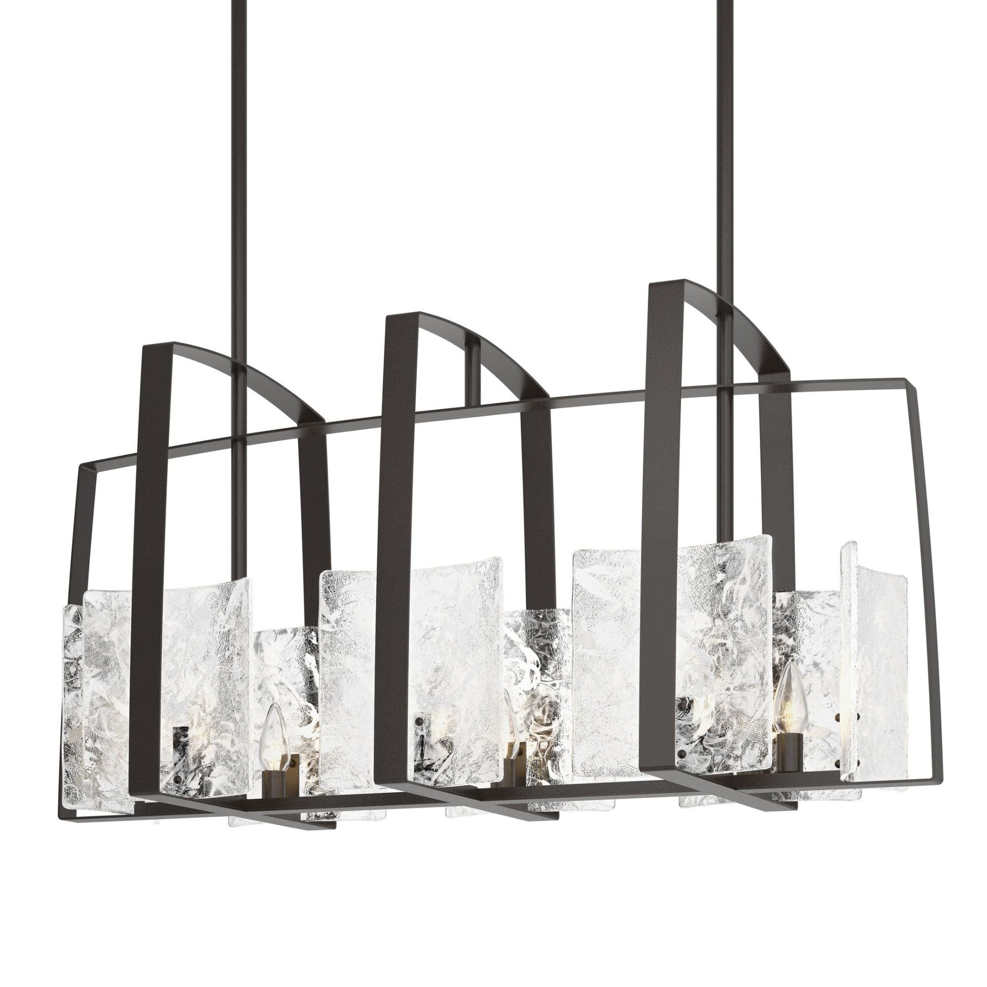 Arc Linear Pendant 8-Light White Swirl Glass (YR) in Oil Rubbed Bronze
