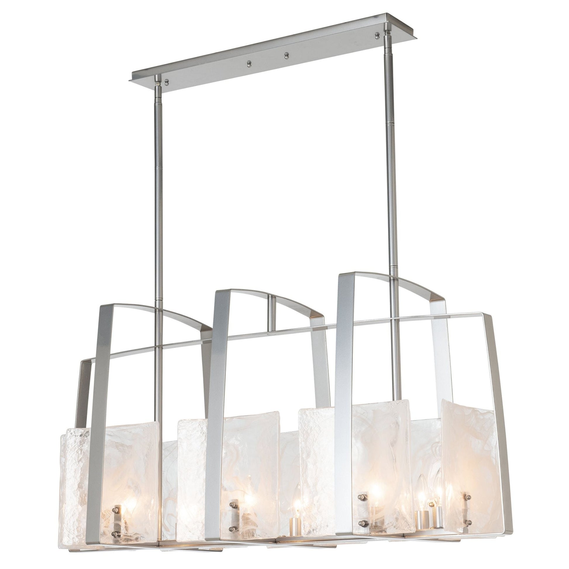 Arc Linear Pendant 8-Light White Swirl Glass (YR) in Sterling