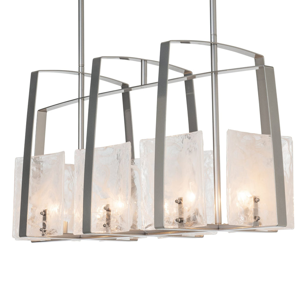 Arc Linear Pendant 8-Light White Swirl Glass (YR) in Sterling