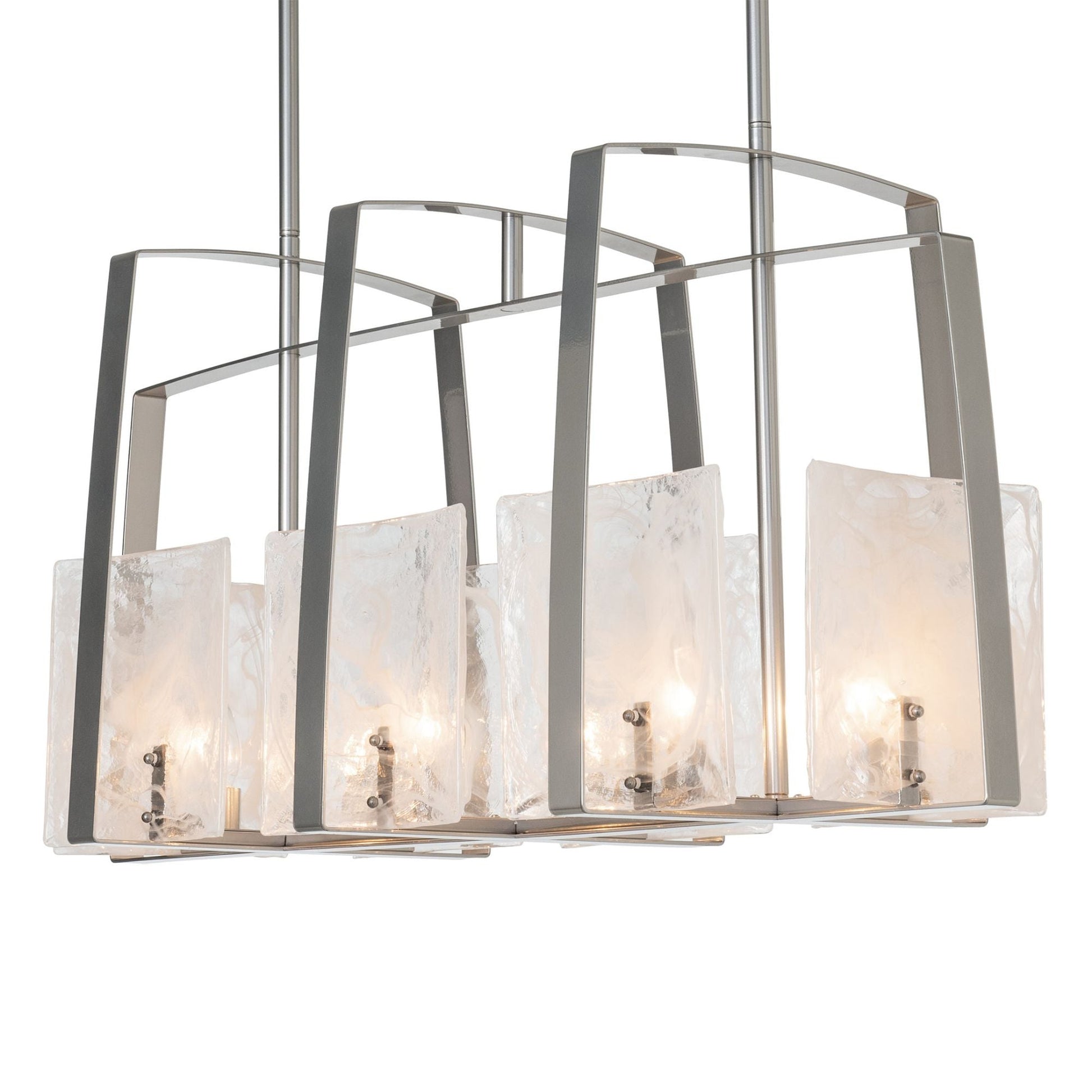 Arc Linear Pendant 8-Light White Swirl Glass (YR) in Sterling