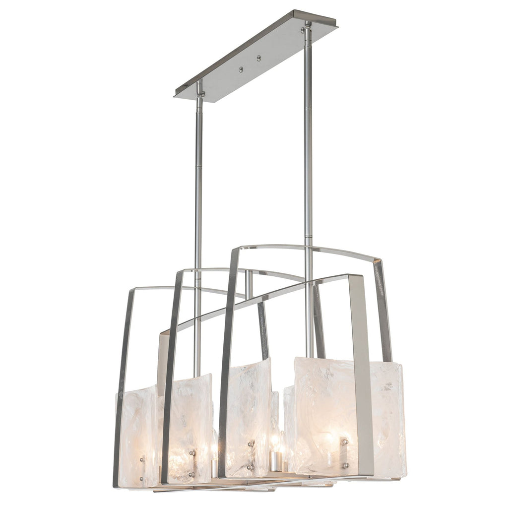 Arc Linear Pendant 8-Light White Swirl Glass (YR) in Sterling