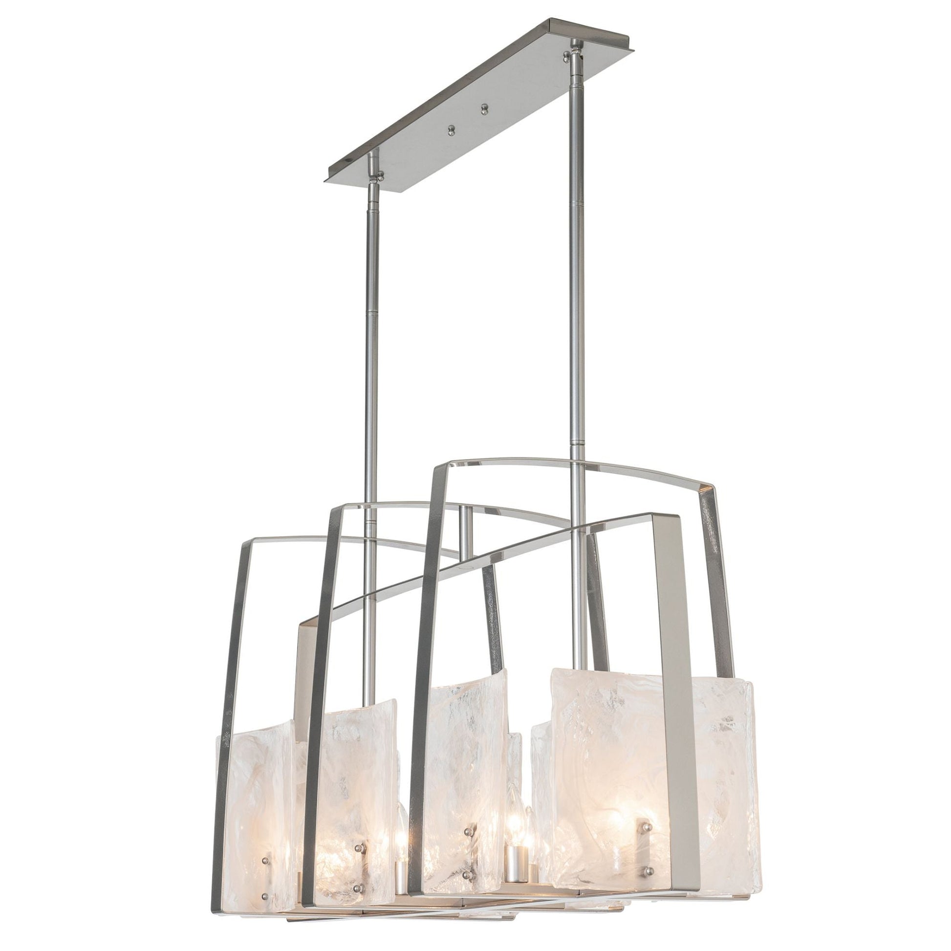 Arc Linear Pendant 8-Light White Swirl Glass (YR) in Sterling