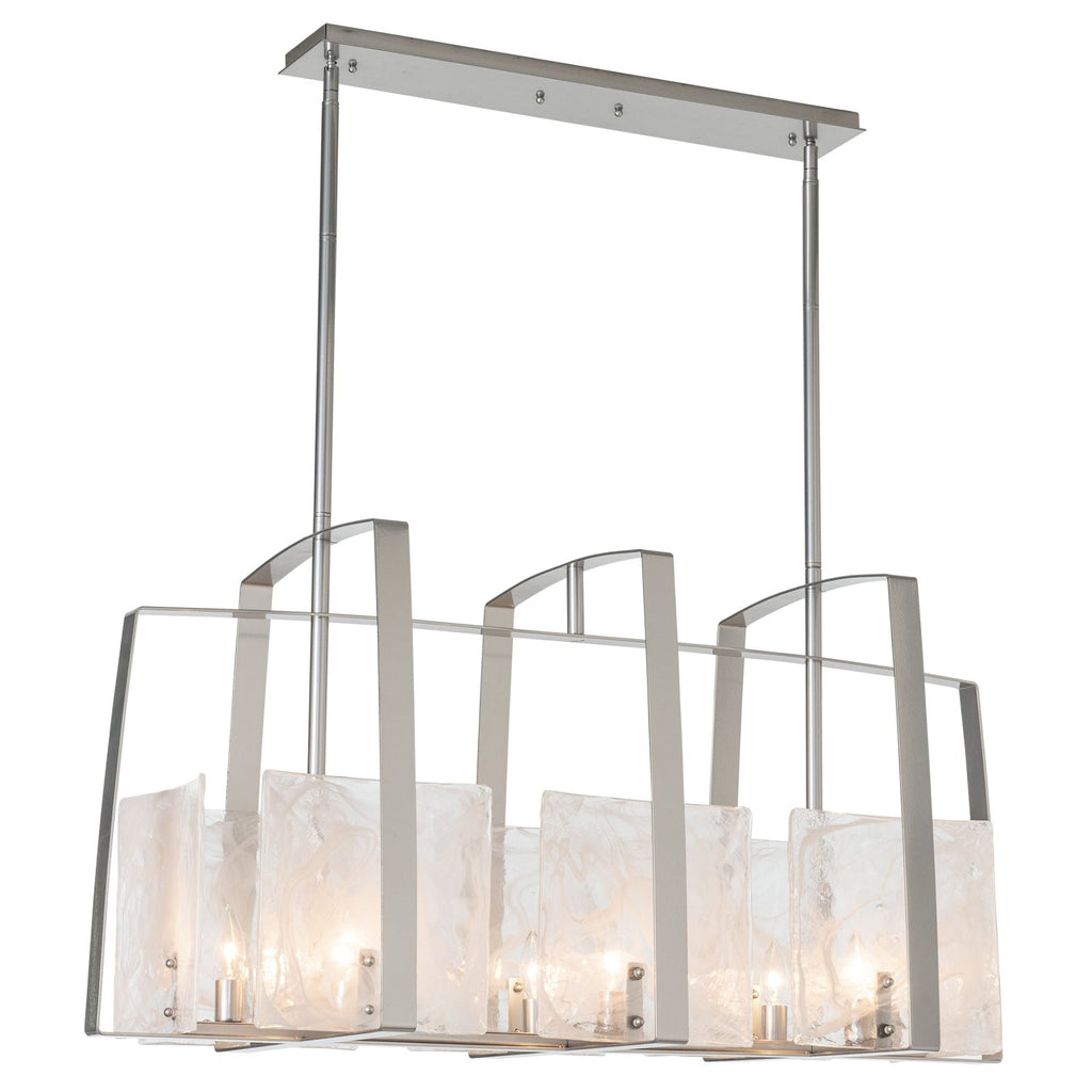 Arc Linear Pendant 8-Light White Swirl Glass (YR) in Sterling
