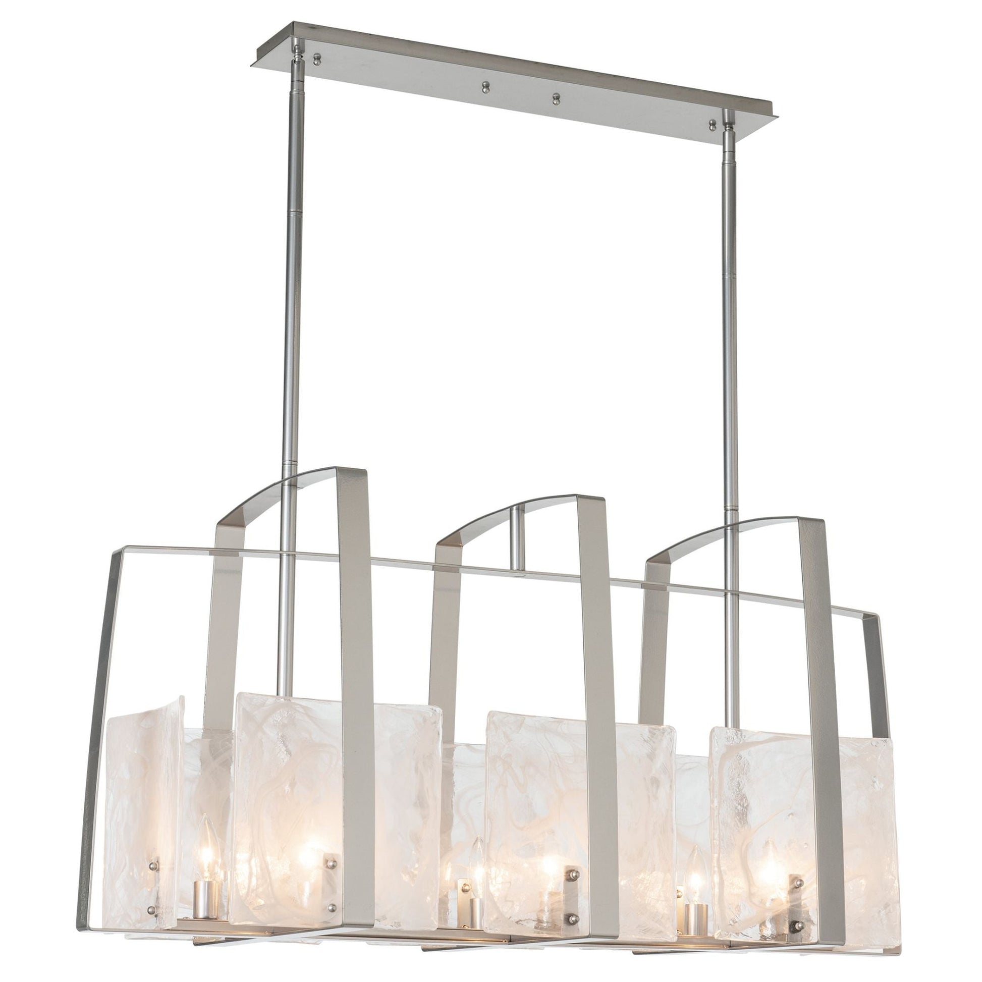 Arc Linear Pendant 8-Light White Swirl Glass (YR) in Sterling