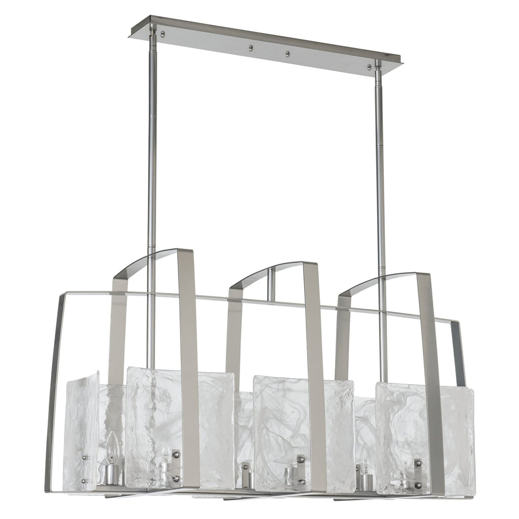 Arc Linear Pendant 8-Light White Swirl Glass (YR) in Sterling