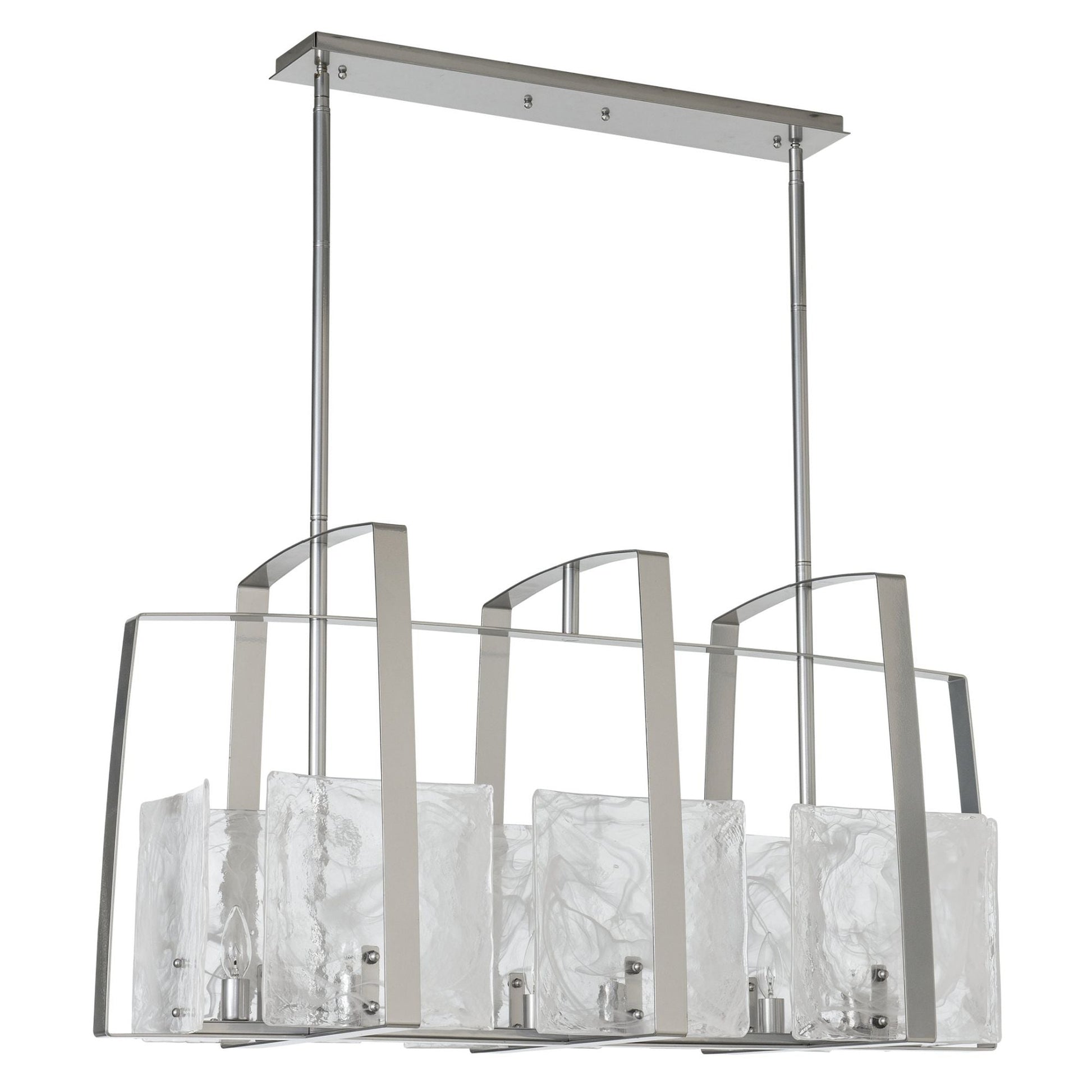 Arc Linear Pendant 8-Light White Swirl Glass (YR) in Sterling