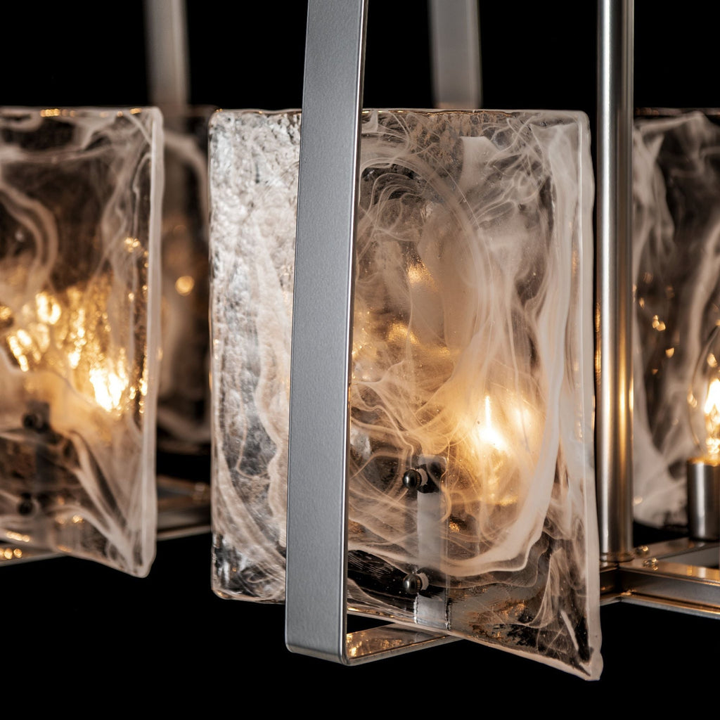 Arc Linear Pendant 8-Light White Swirl Glass (YR) in Sterling