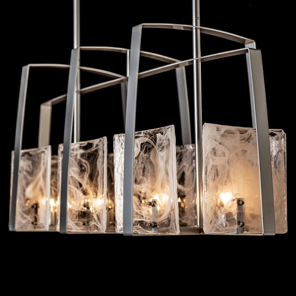 Arc Linear Pendant 8-Light White Swirl Glass (YR) in Sterling