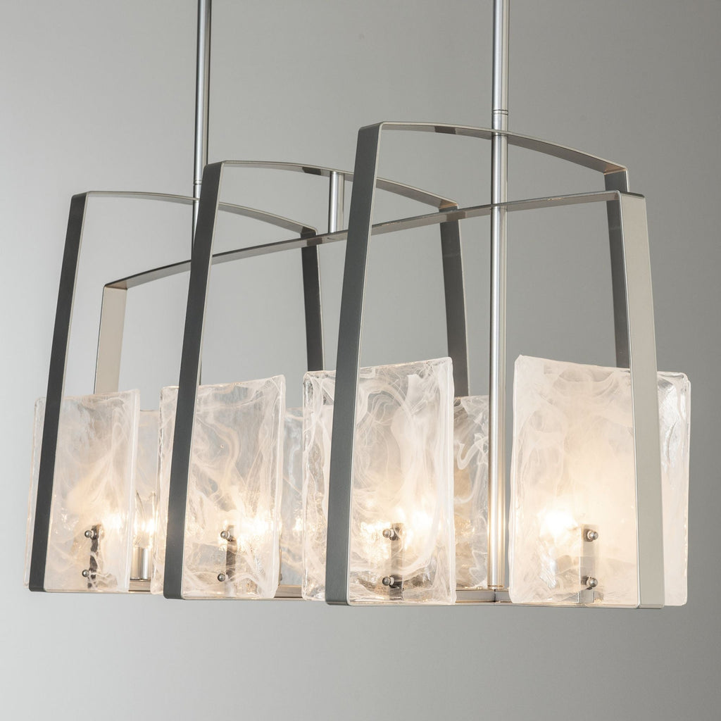 Arc Linear Pendant 8-Light White Swirl Glass (YR) in Sterling
