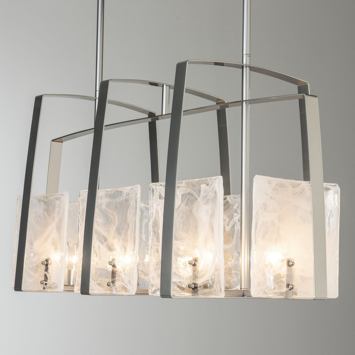 Arc Linear Pendant 8-Light White Swirl Glass (YR) in Sterling