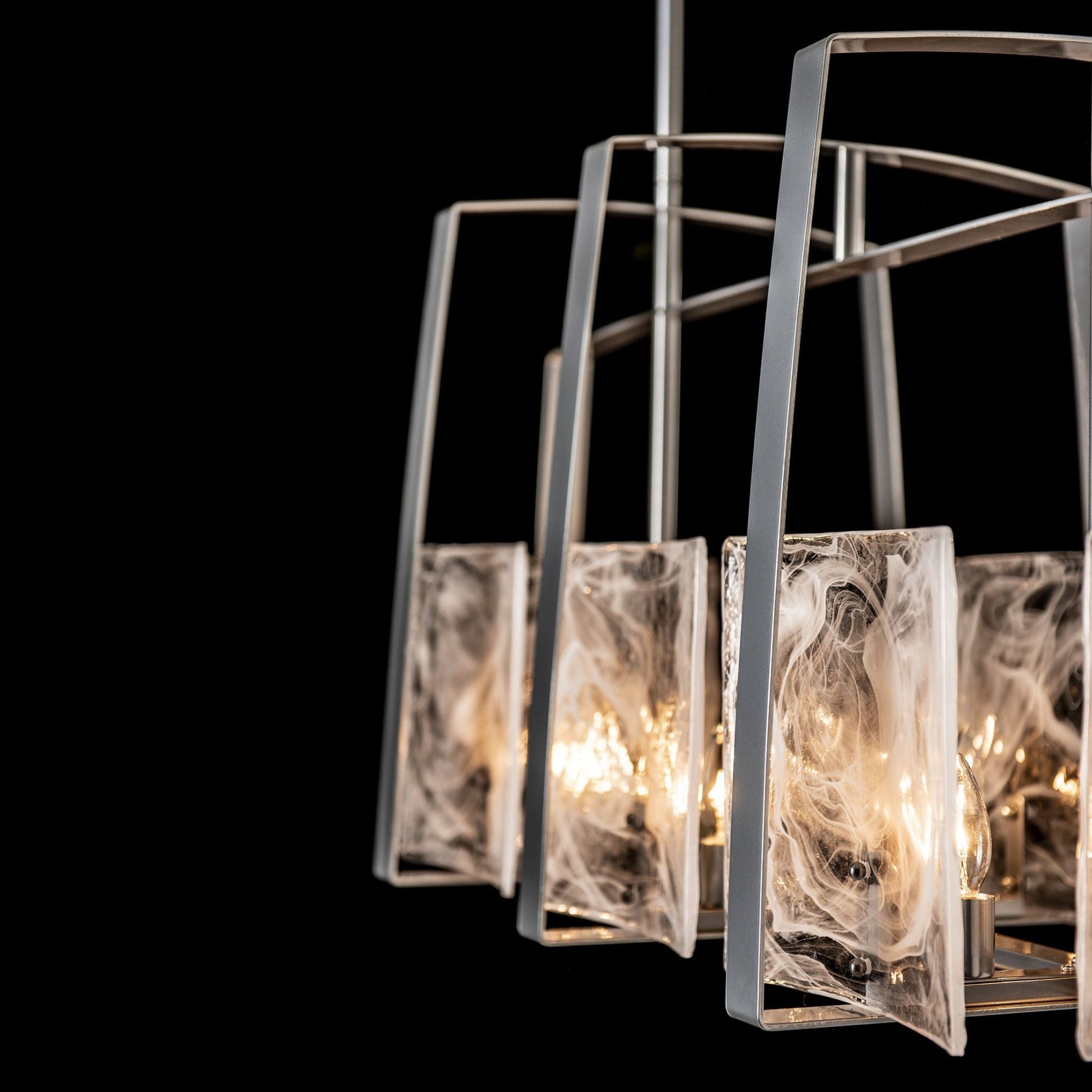Arc Linear Pendant 8-Light White Swirl Glass (YR) in Sterling