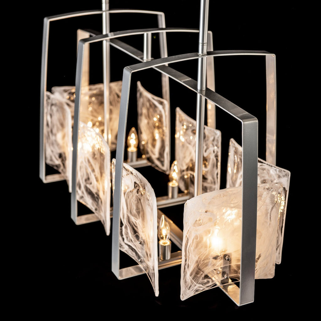 Arc Linear Pendant 8-Light White Swirl Glass (YR) in Sterling