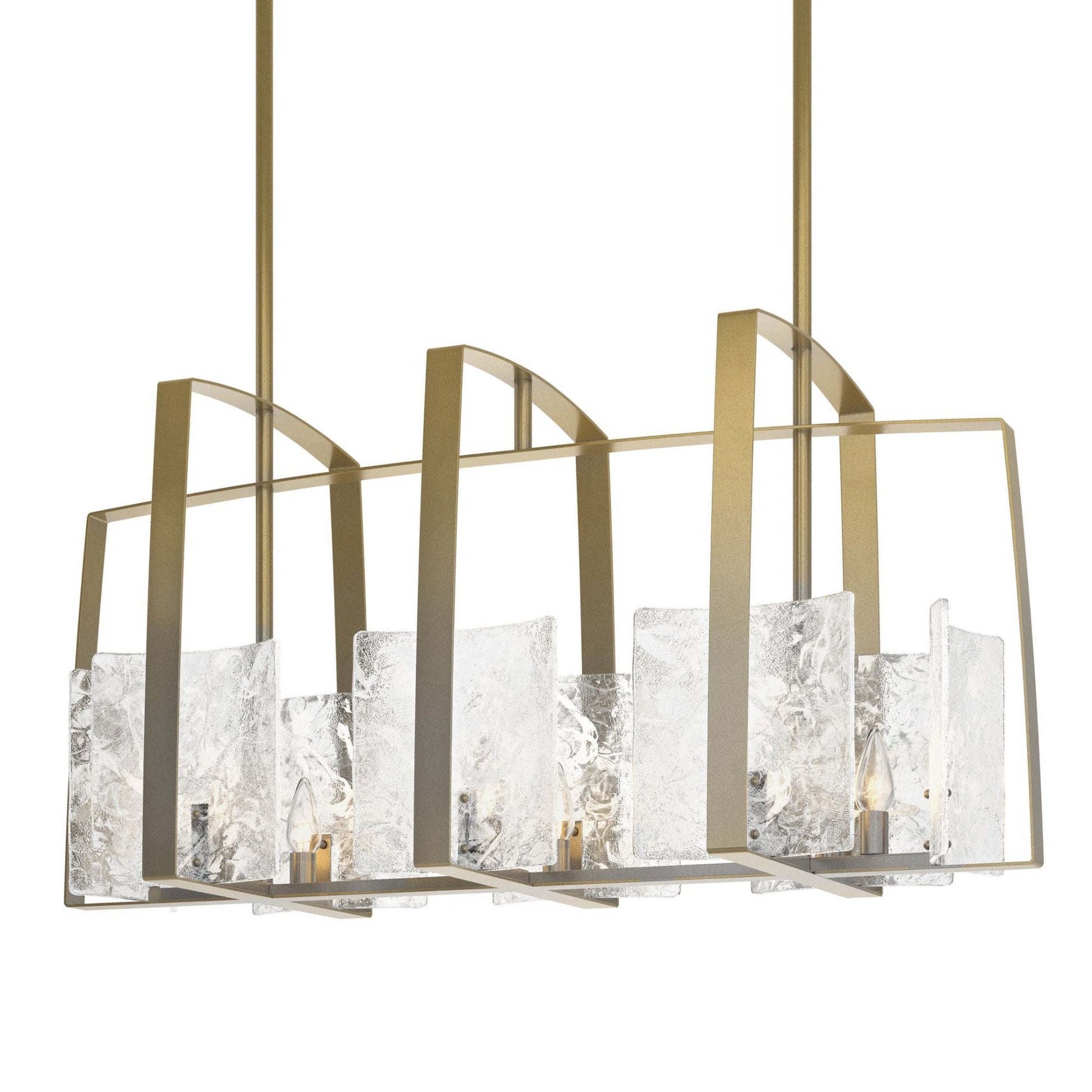 Arc Linear Pendant 8-Light White Swirl Glass (YR) in Modern Brass