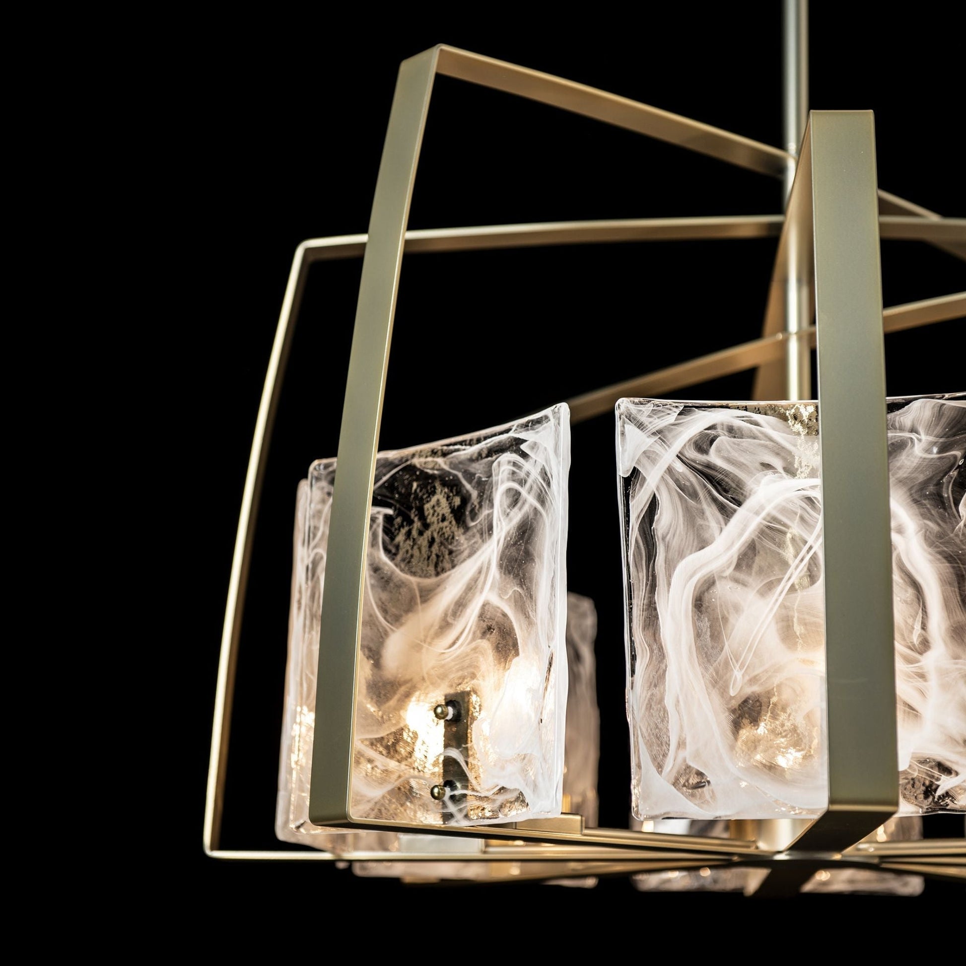Arc 8-Light Pendant 8-Light White Swirl Glass (YR) in Modern Brass