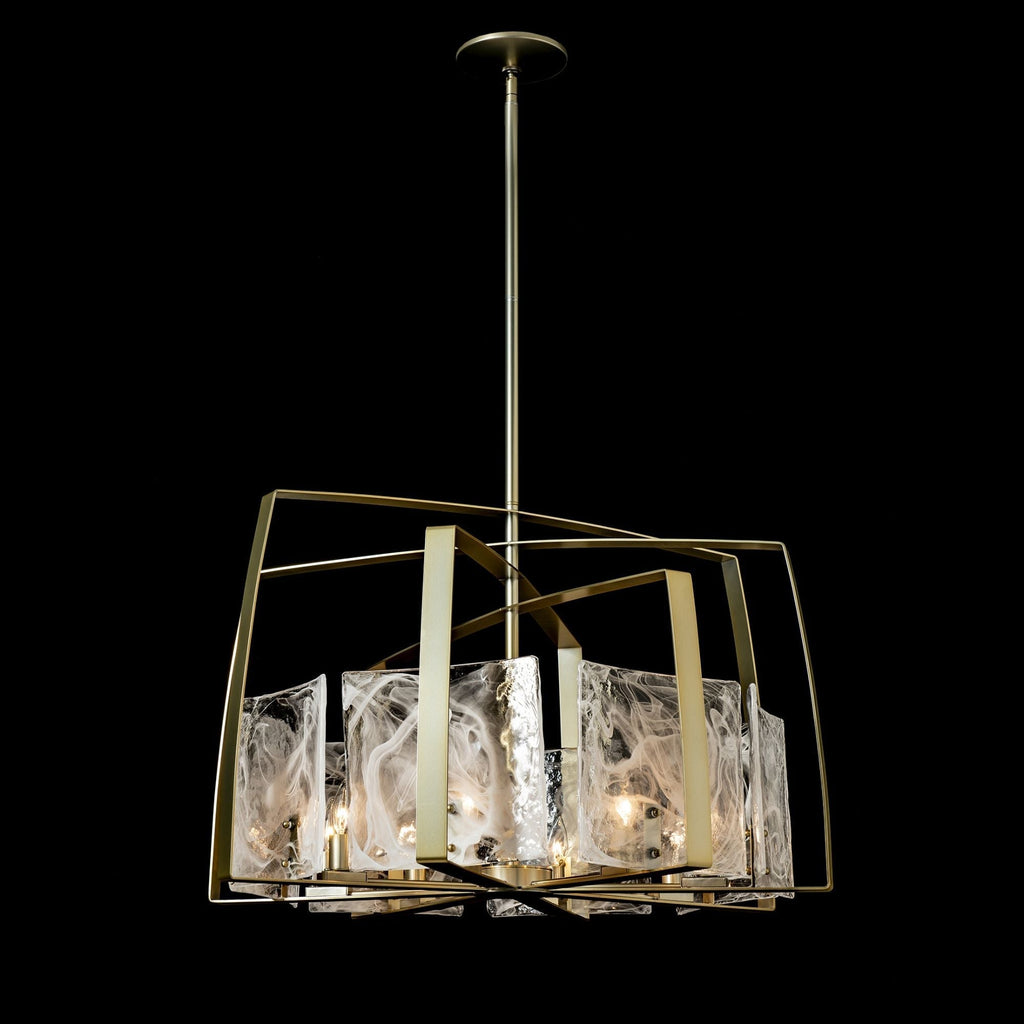 Arc 8-Light Pendant 8-Light White Swirl Glass (YR) in Modern Brass