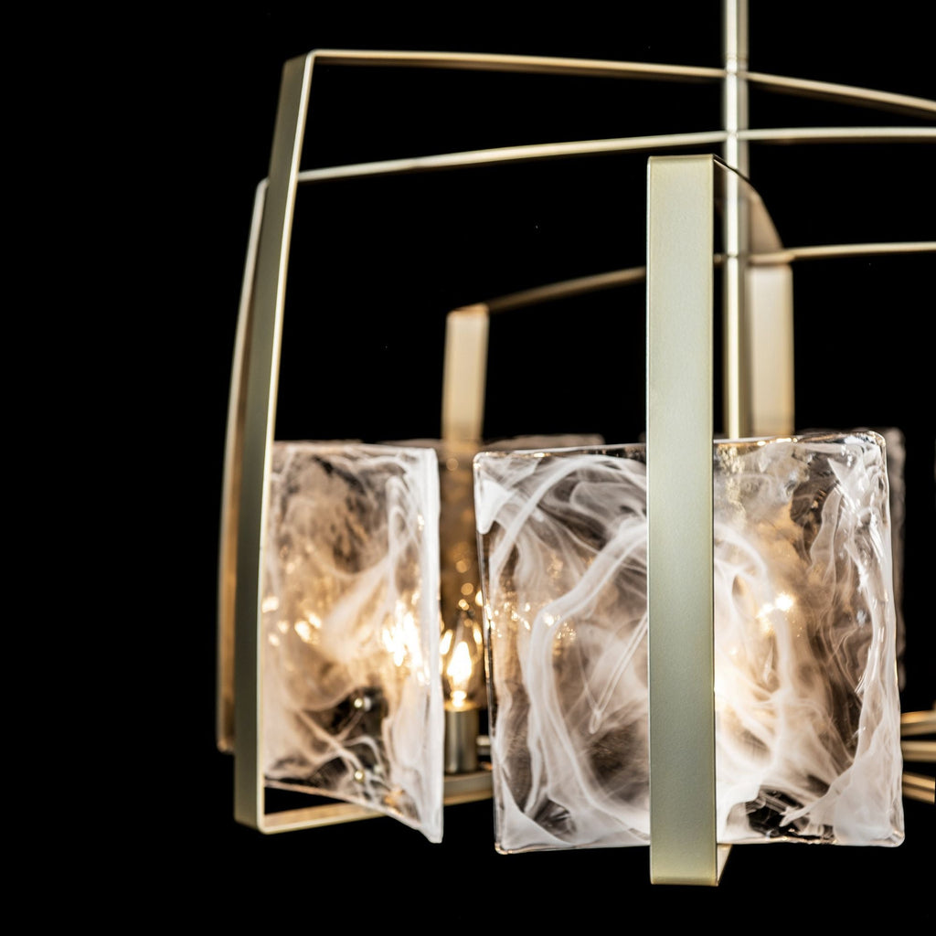 Arc 8-Light Pendant 8-Light White Swirl Glass (YR) in Modern Brass