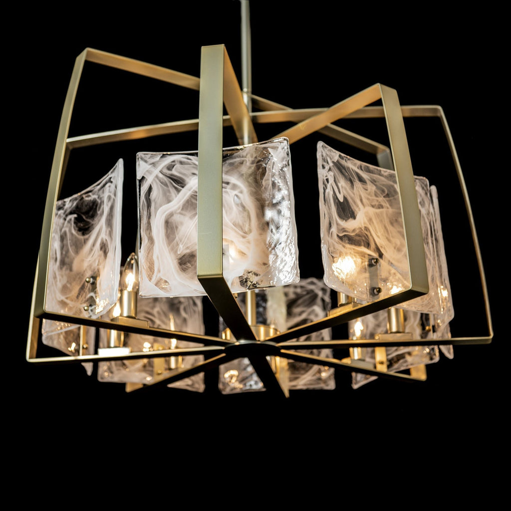 Arc 8-Light Pendant 8-Light White Swirl Glass (YR) in Modern Brass