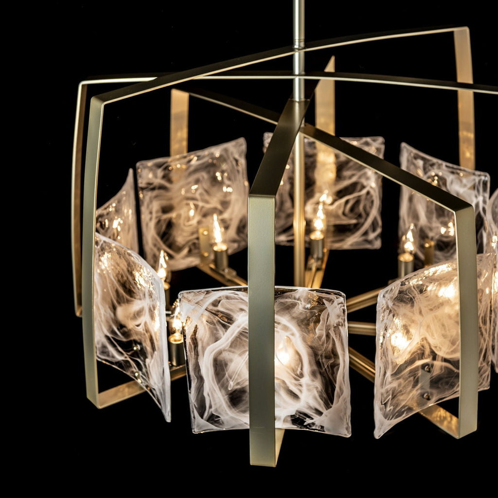 Arc 8-Light Pendant 8-Light White Swirl Glass (YR) in Modern Brass