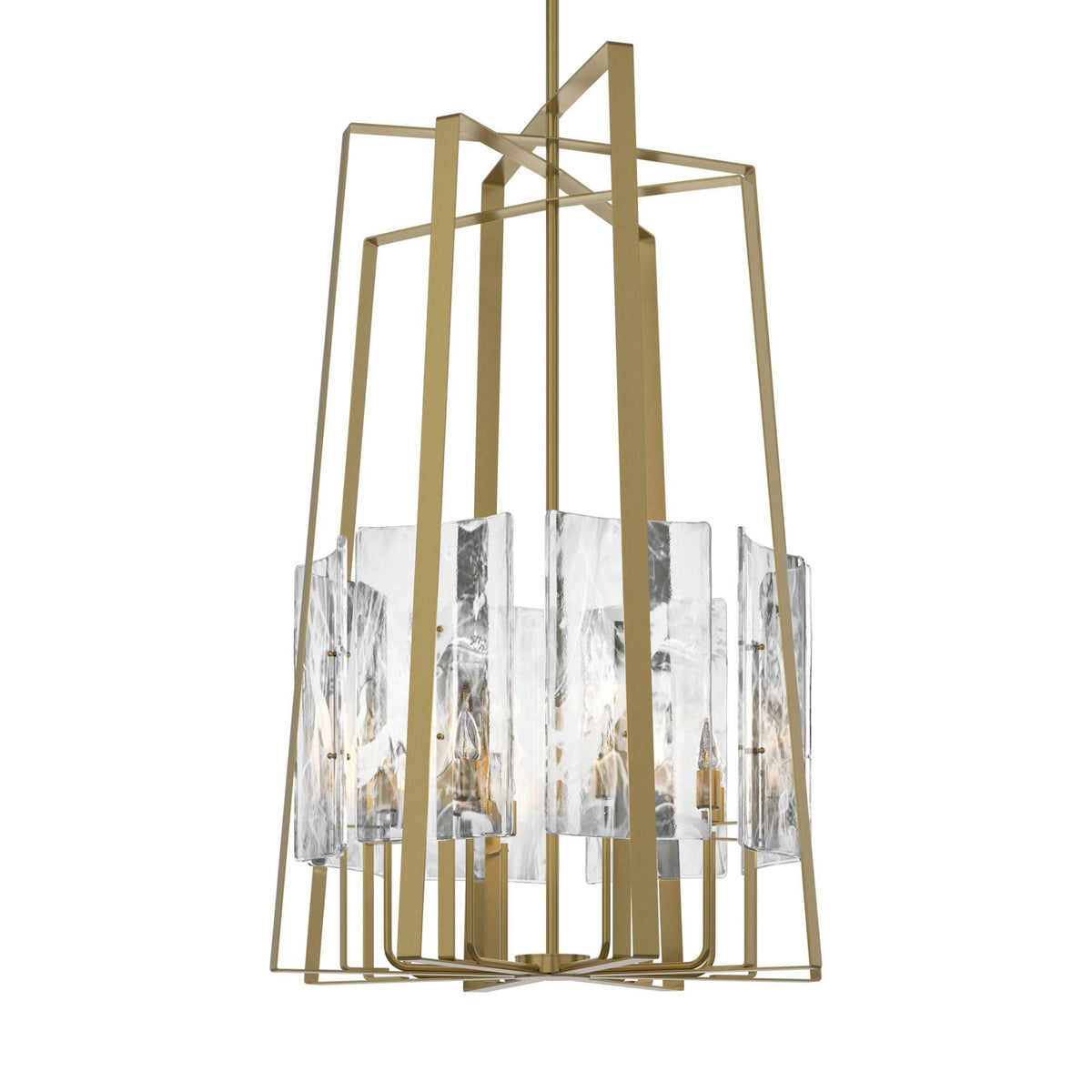 Arc 8-Light Tall Pendant 8-Light White Swirl Glass (YR) in Modern Brass