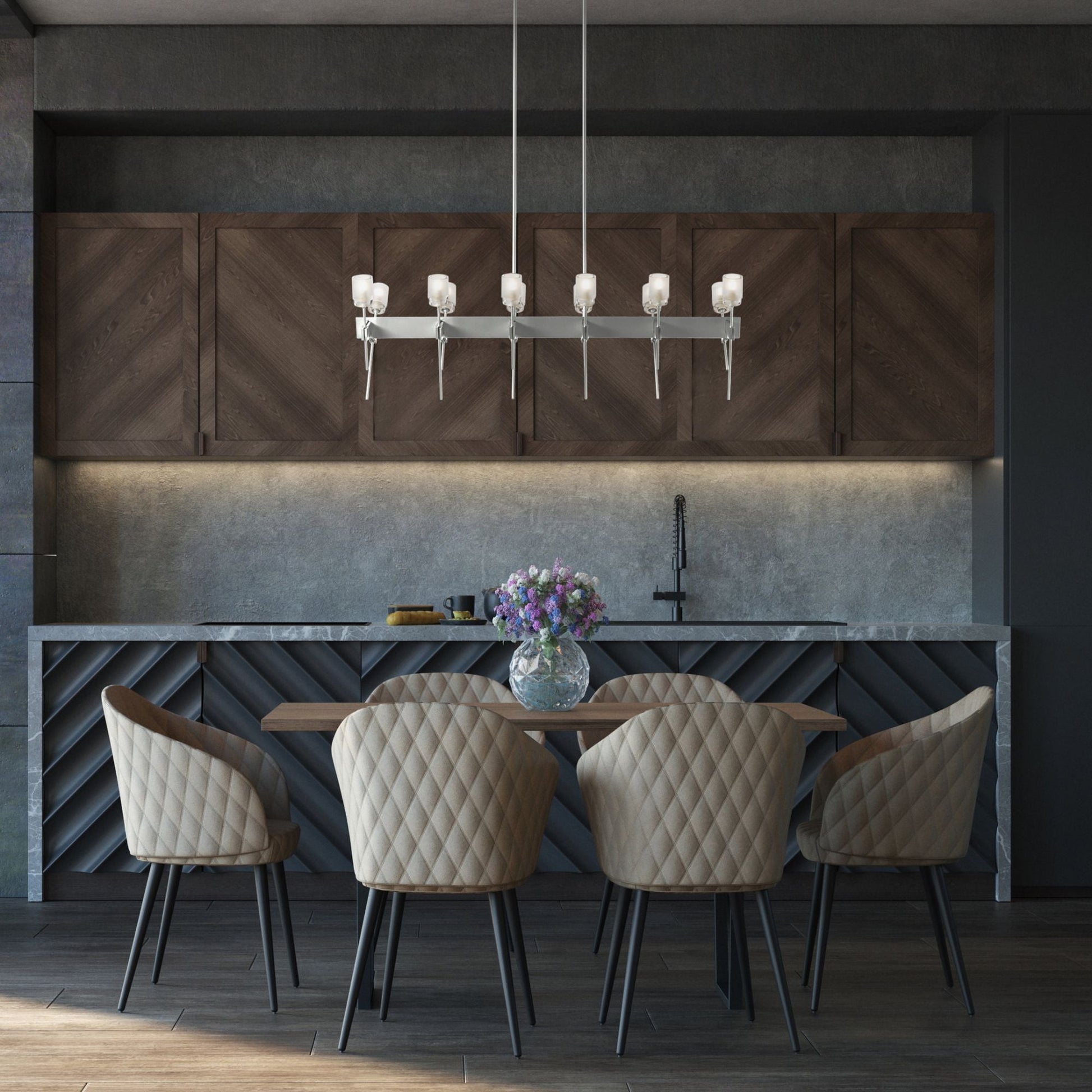 Echo 12-Light Linear Pendant 12-Light Cast Glass (YC) in Sterling