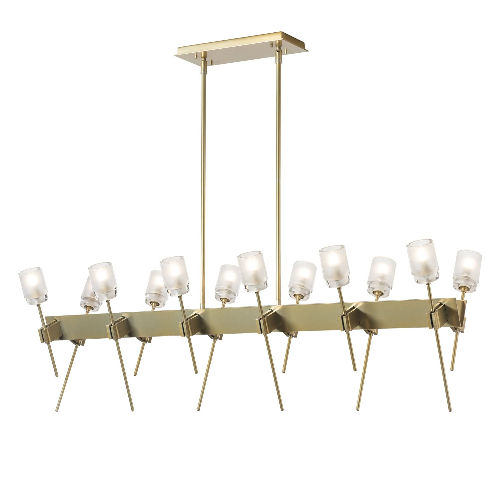 Echo 12-Light Linear Pendant 12-Light Cast Glass (YC) in Modern Brass