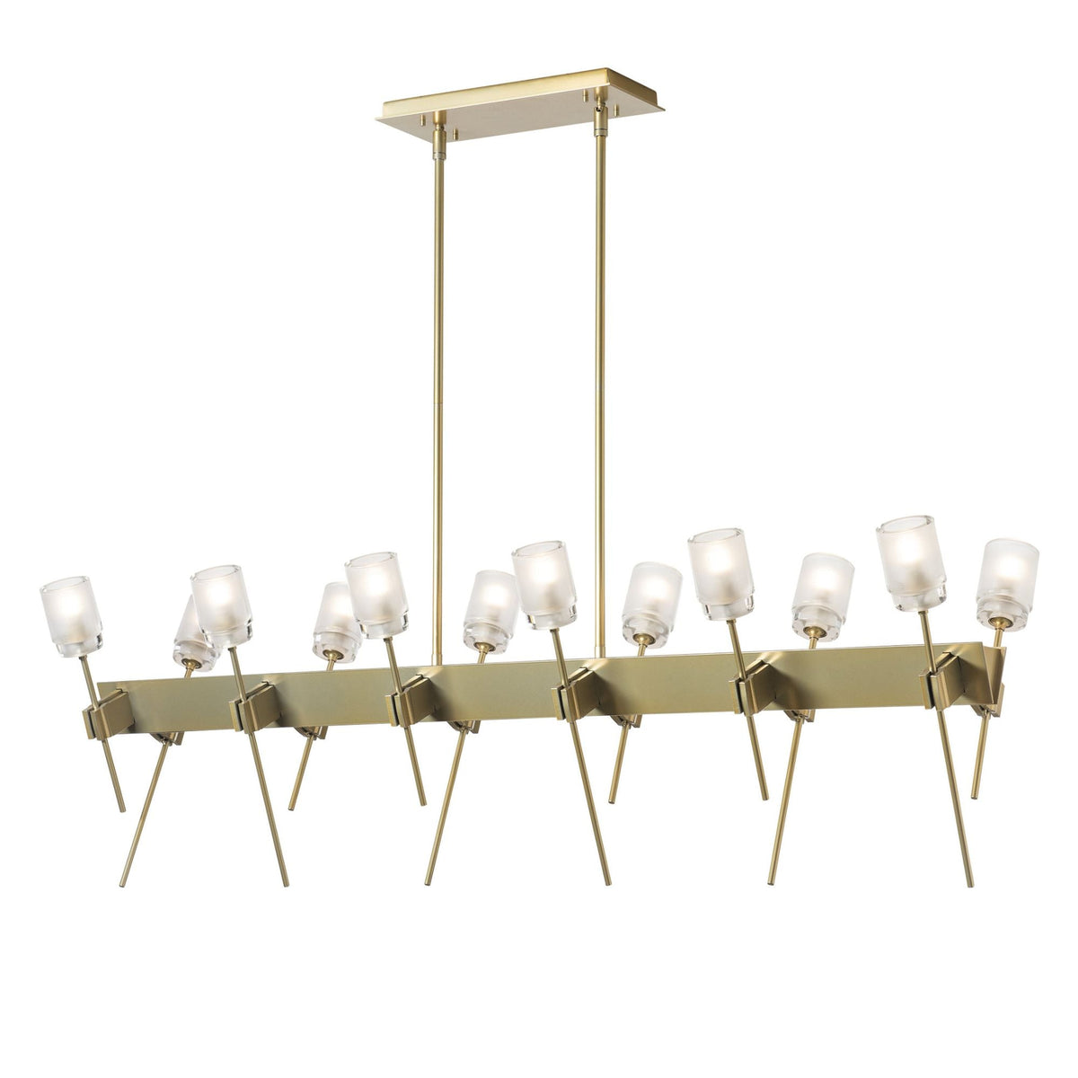 Echo 12-Light Linear Pendant 12-Light Cast Glass (YC) in Modern Brass