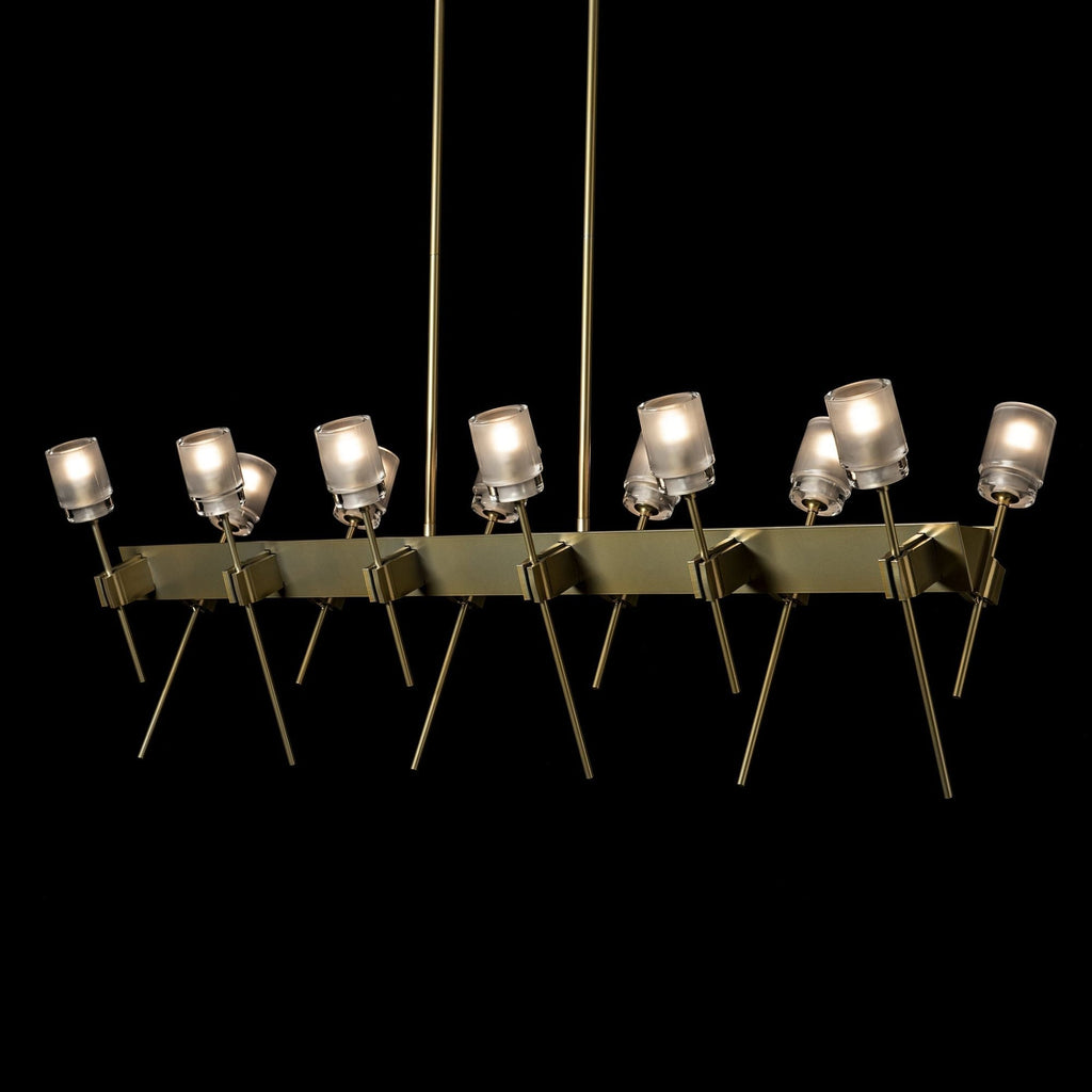 Echo 12-Light Linear Pendant 12-Light Cast Glass (YC) in Modern Brass