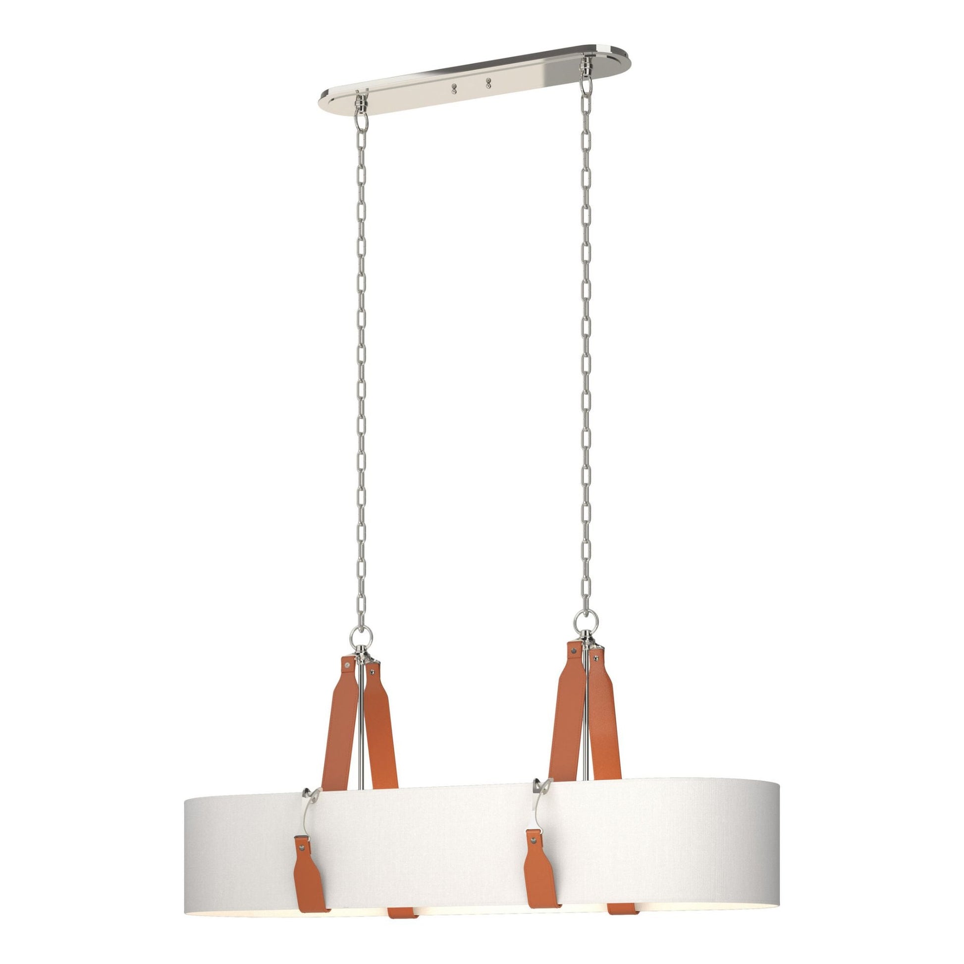 Saratoga Oval Pendant 4-Light Chestnut Leather Natural Anna Shade (SF) in Polished Nickel
