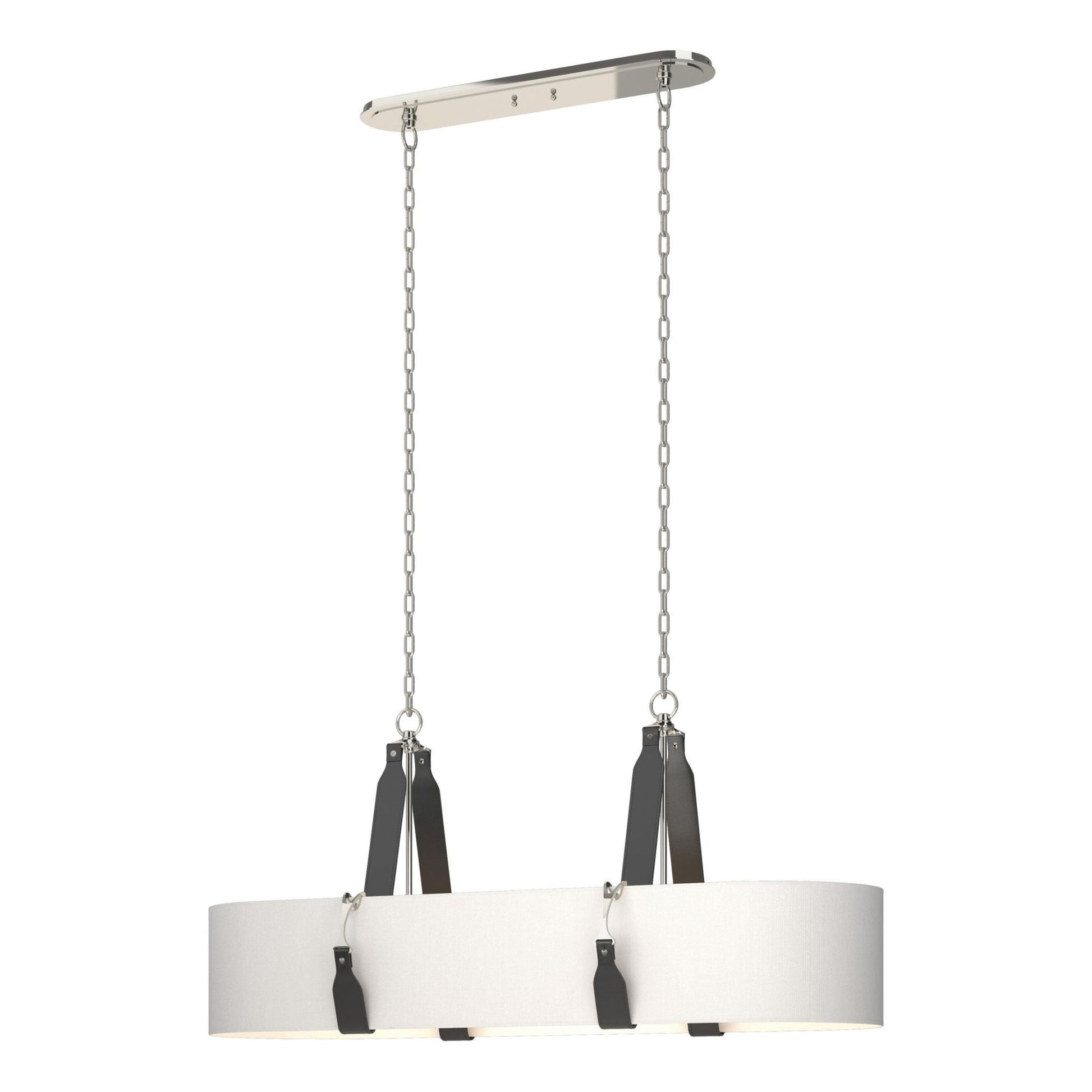 Saratoga Oval Pendant 4-Light Black Leather Natural Anna Shade (SF) in Polished Nickel