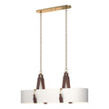 Saratoga Oval Pendant 4-Light British Brown Leather Natural Anna Shade (SF) in Antique Brass