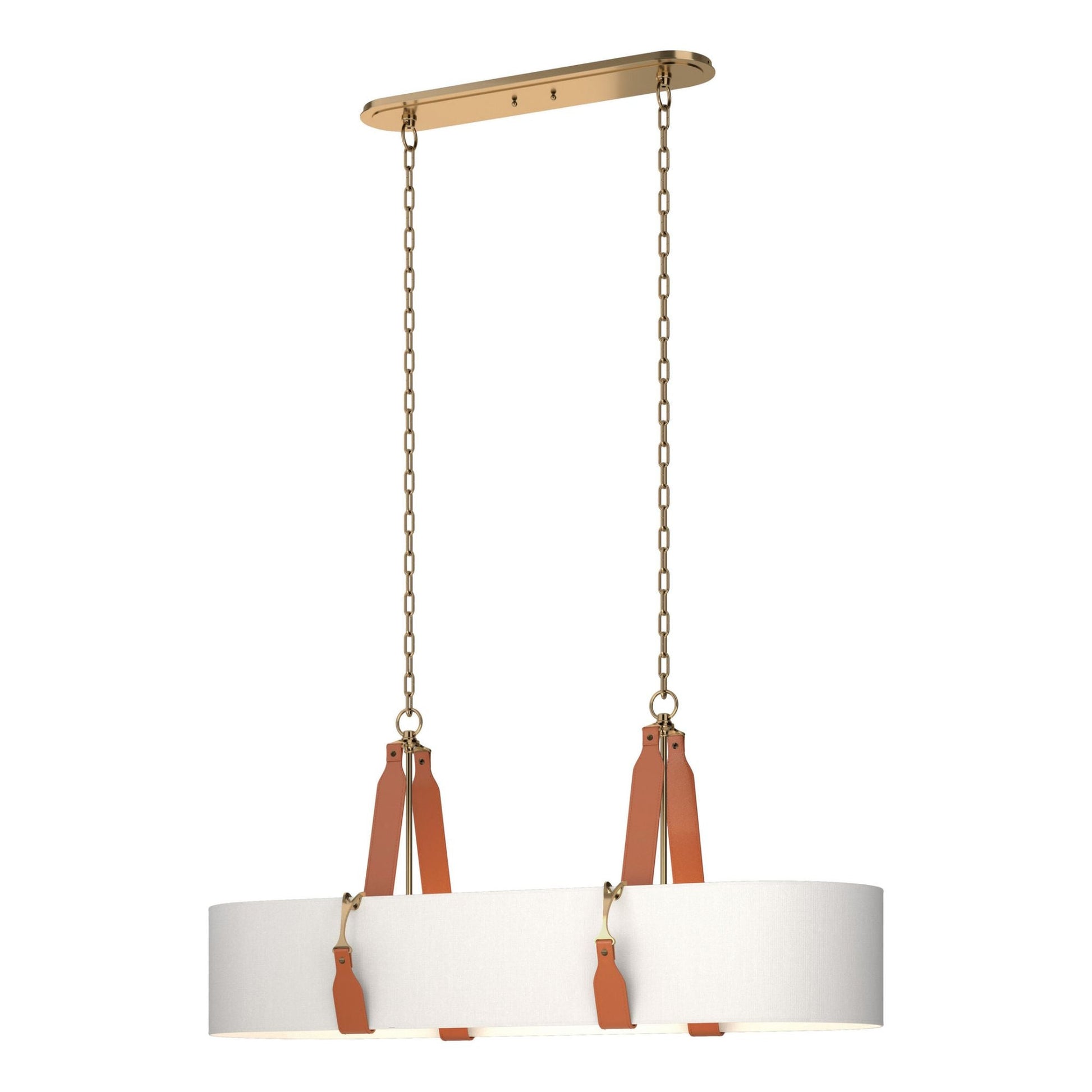 Saratoga Oval Pendant 4-Light Chestnut Leather Natural Anna Shade (SF) in Antique Brass