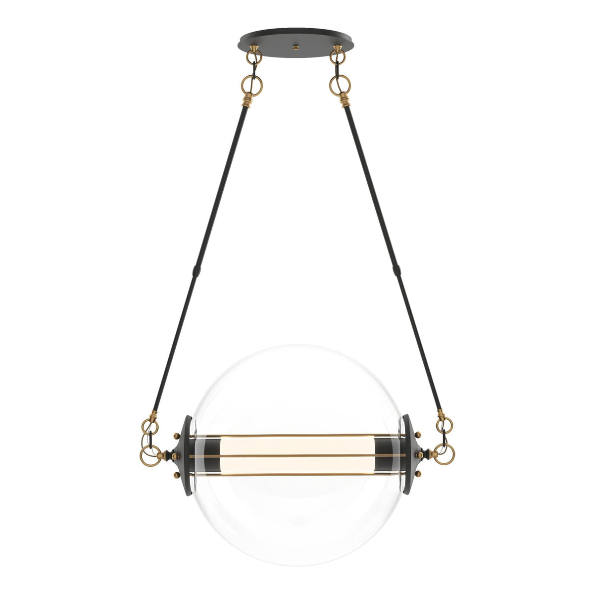 Otto Sphere Pendant 2-Light Clear Glass with Frosted Diffuser (YE) in Black with Brass Accents