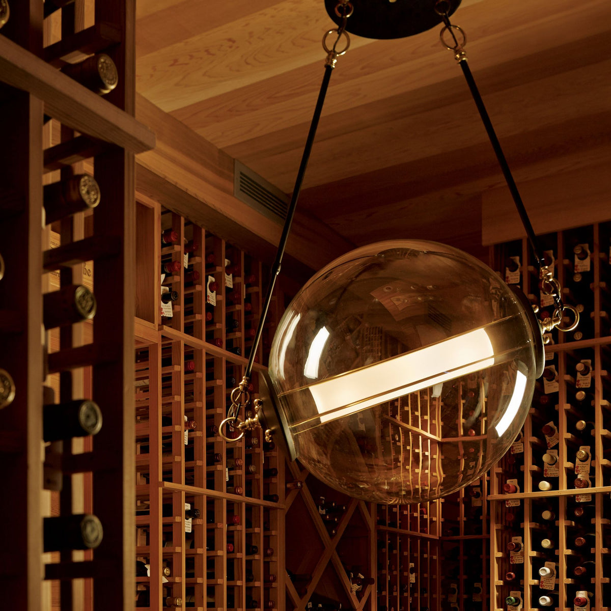 Otto Sphere Pendant 2-Light Stainless Steel Mesh (ZK) in Black with Brass Accents