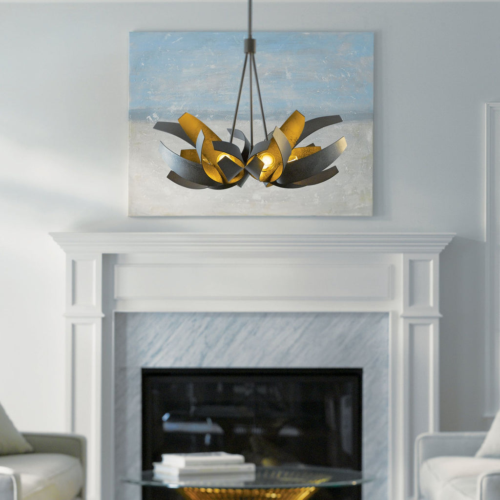 Corona Pendant 6-Light Clear Glass with Frosted Diffuser (YE) in Dark Smoke