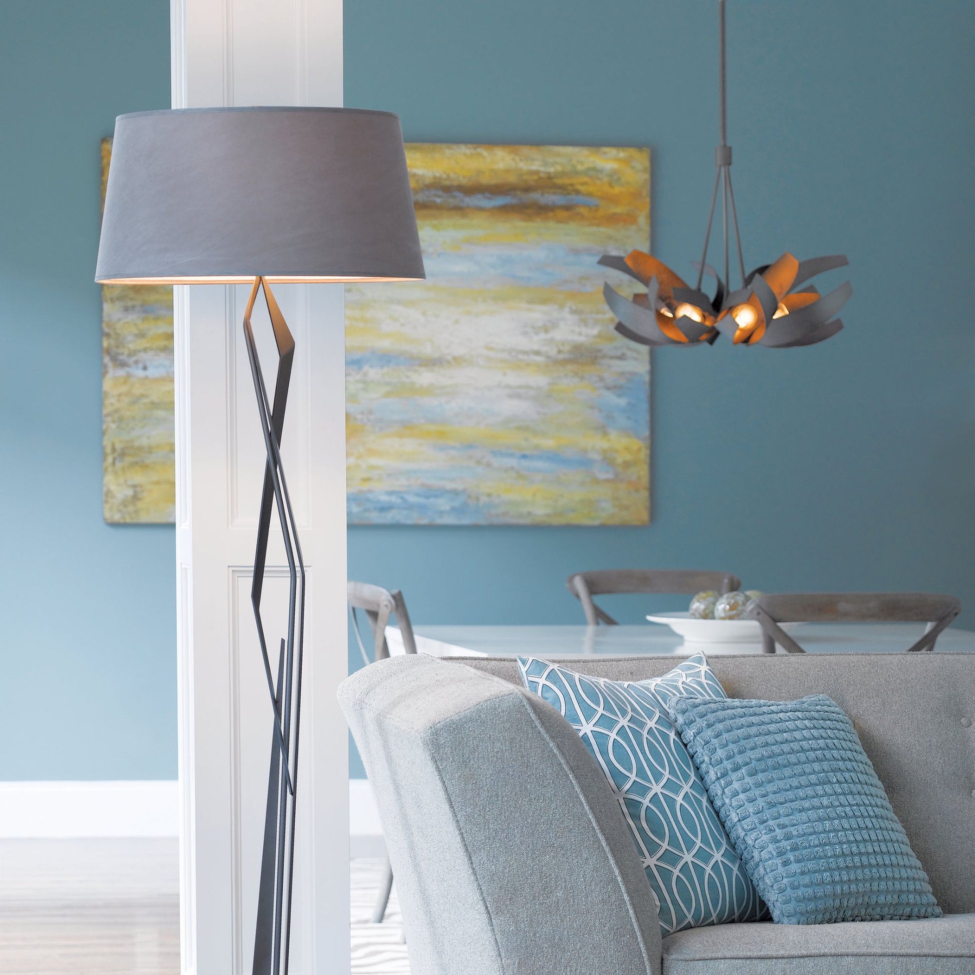 Corona Pendant 6-Light Clear Glass with Frosted Diffuser (YE) in Dark Smoke