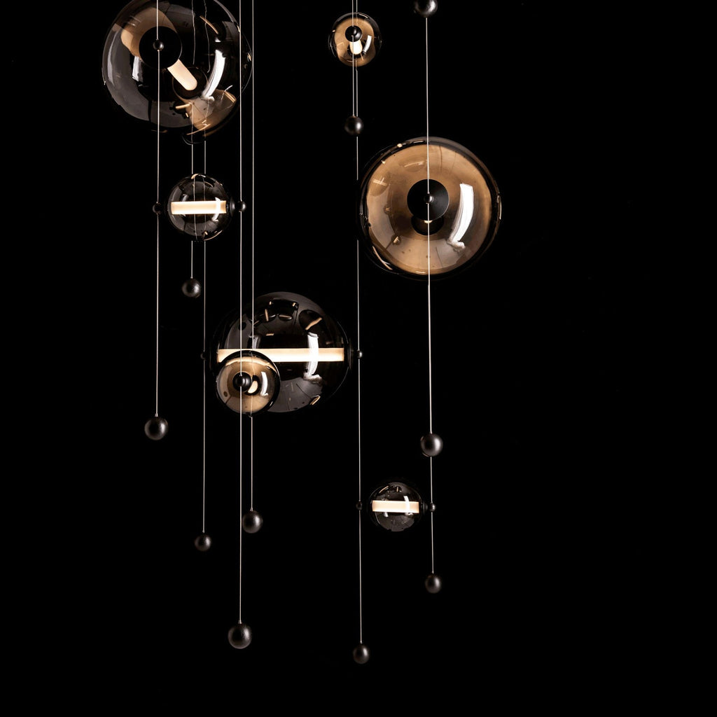 Abacus 10-Light Square LED Pendant LED Cool Grey Glass (YL) in Black