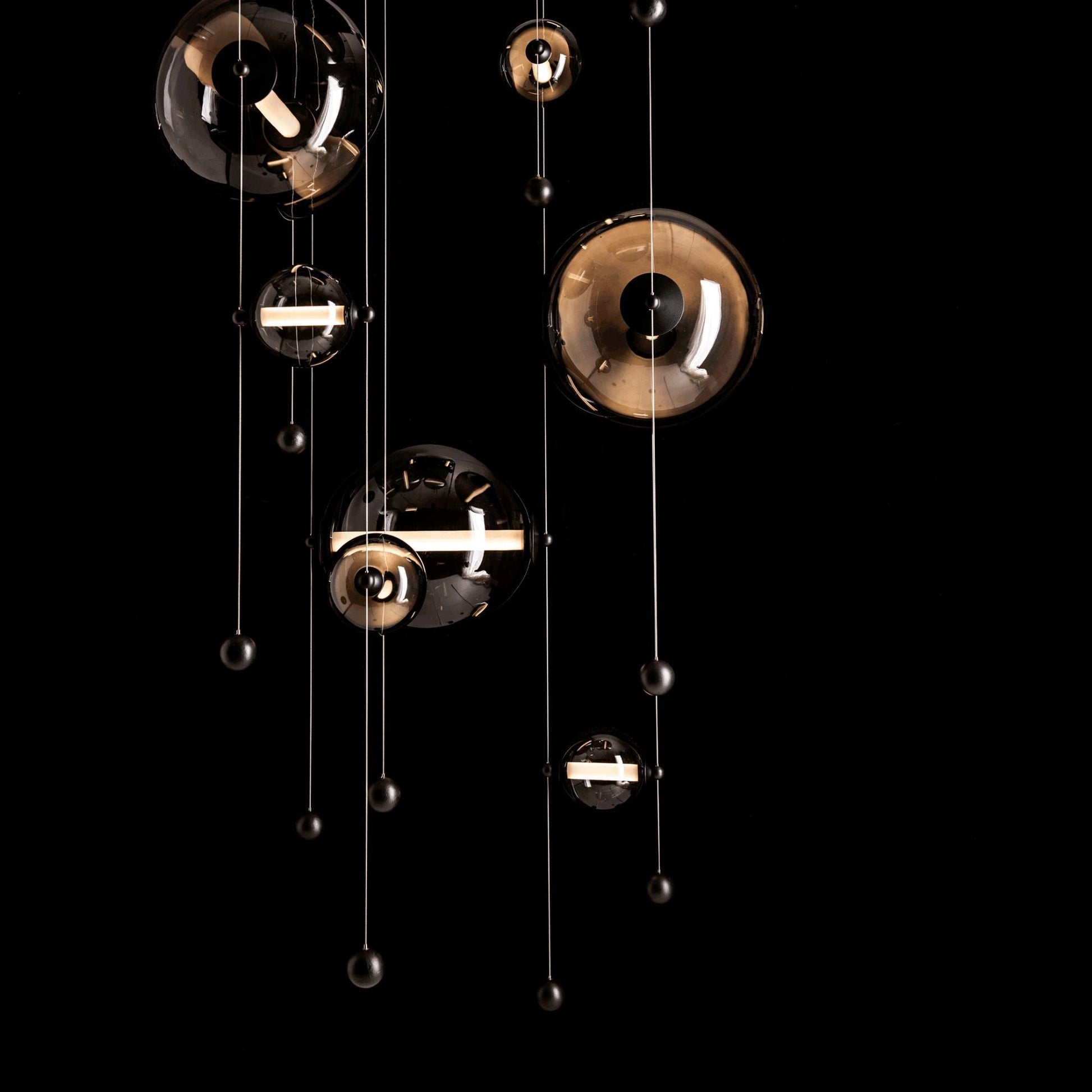Abacus 10-Light Square LED Pendant LED Cool Grey Glass (YL) in Black