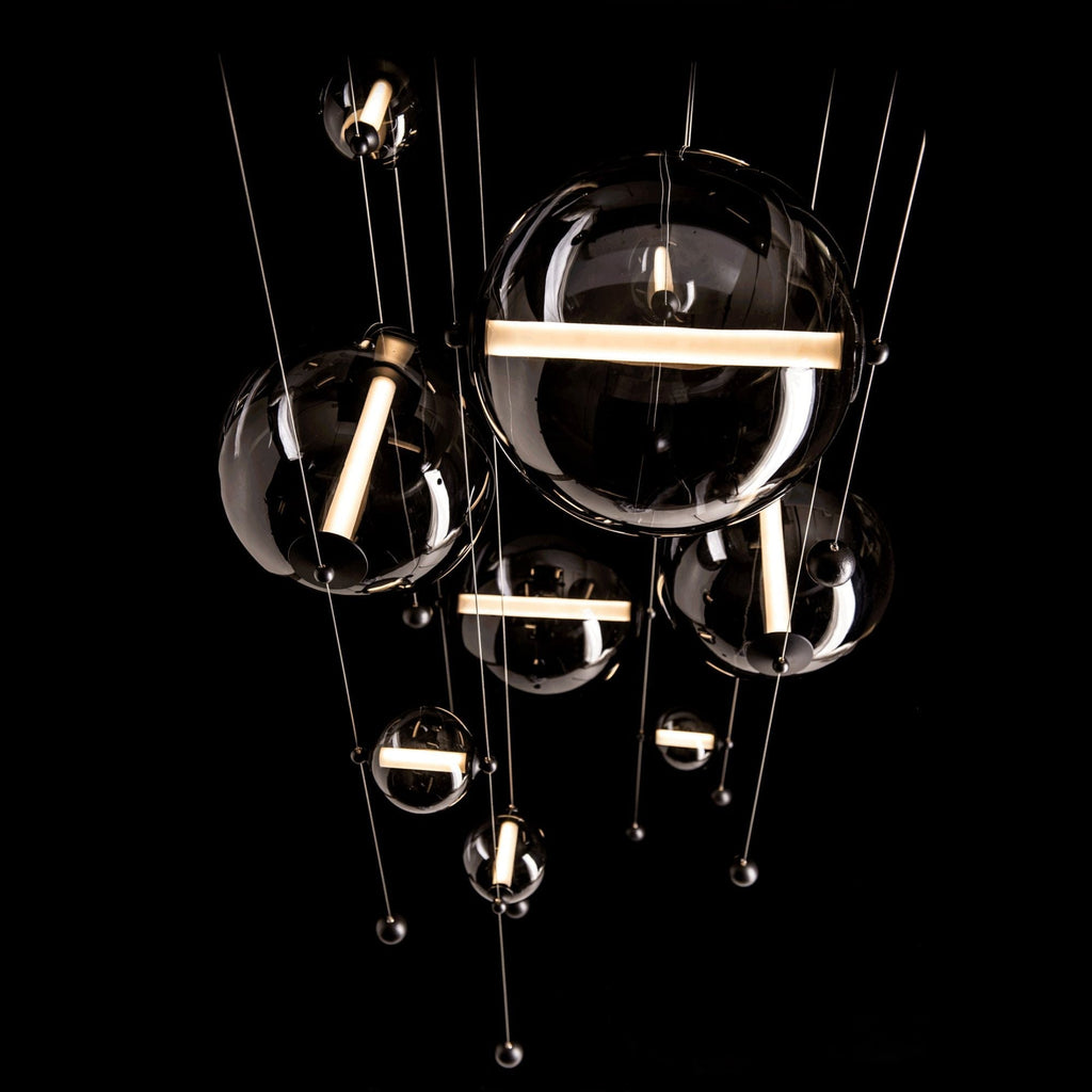Abacus 10-Light Square LED Pendant LED Cool Grey Glass (YL) in Black