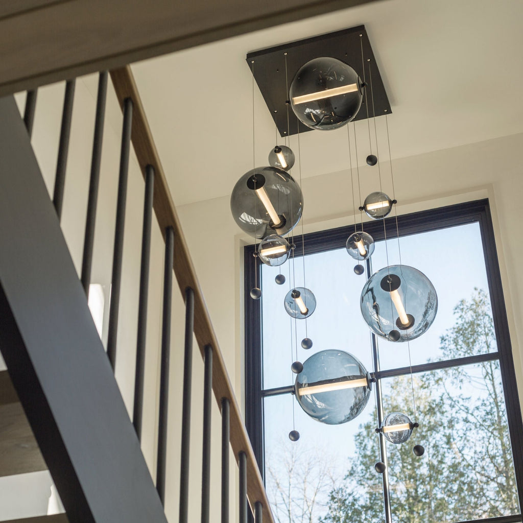 Abacus 10-Light Square LED Pendant LED Cool Grey Glass (YL) in Black