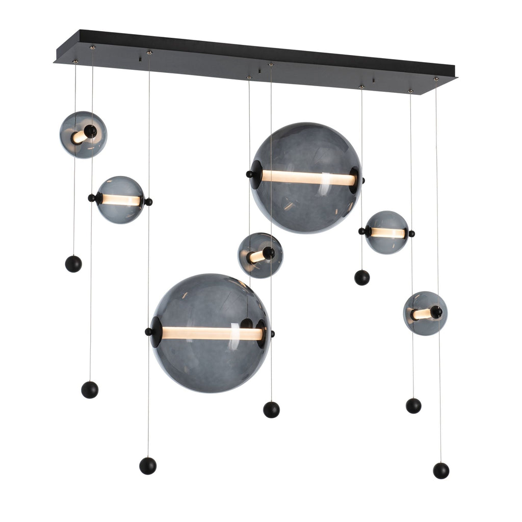 Abacus 7-Light Double Linear LED Pendant LED Cool Grey Glass (YL) in Black