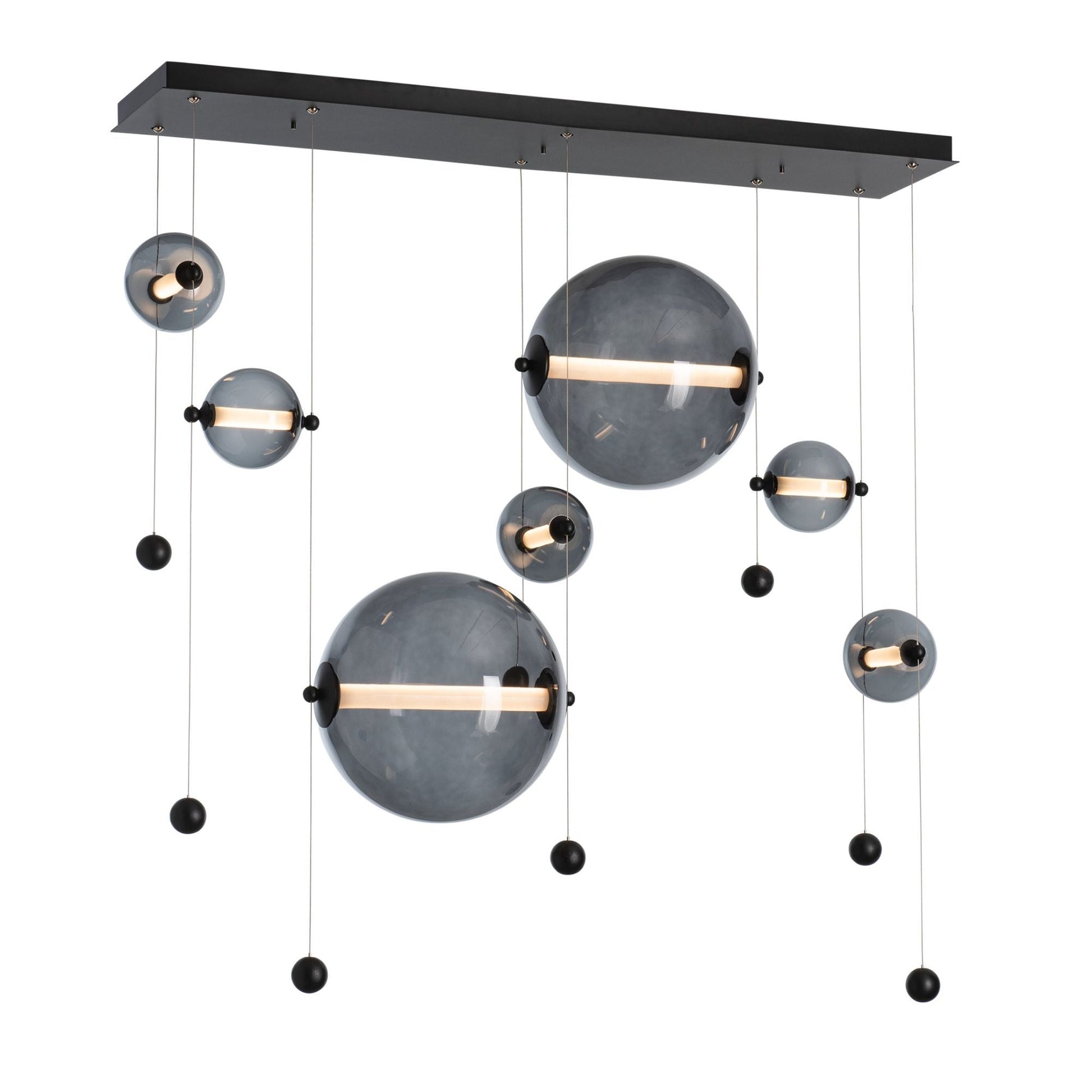 Abacus 7-Light Double Linear LED Pendant LED Cool Grey Glass (YL) in Black