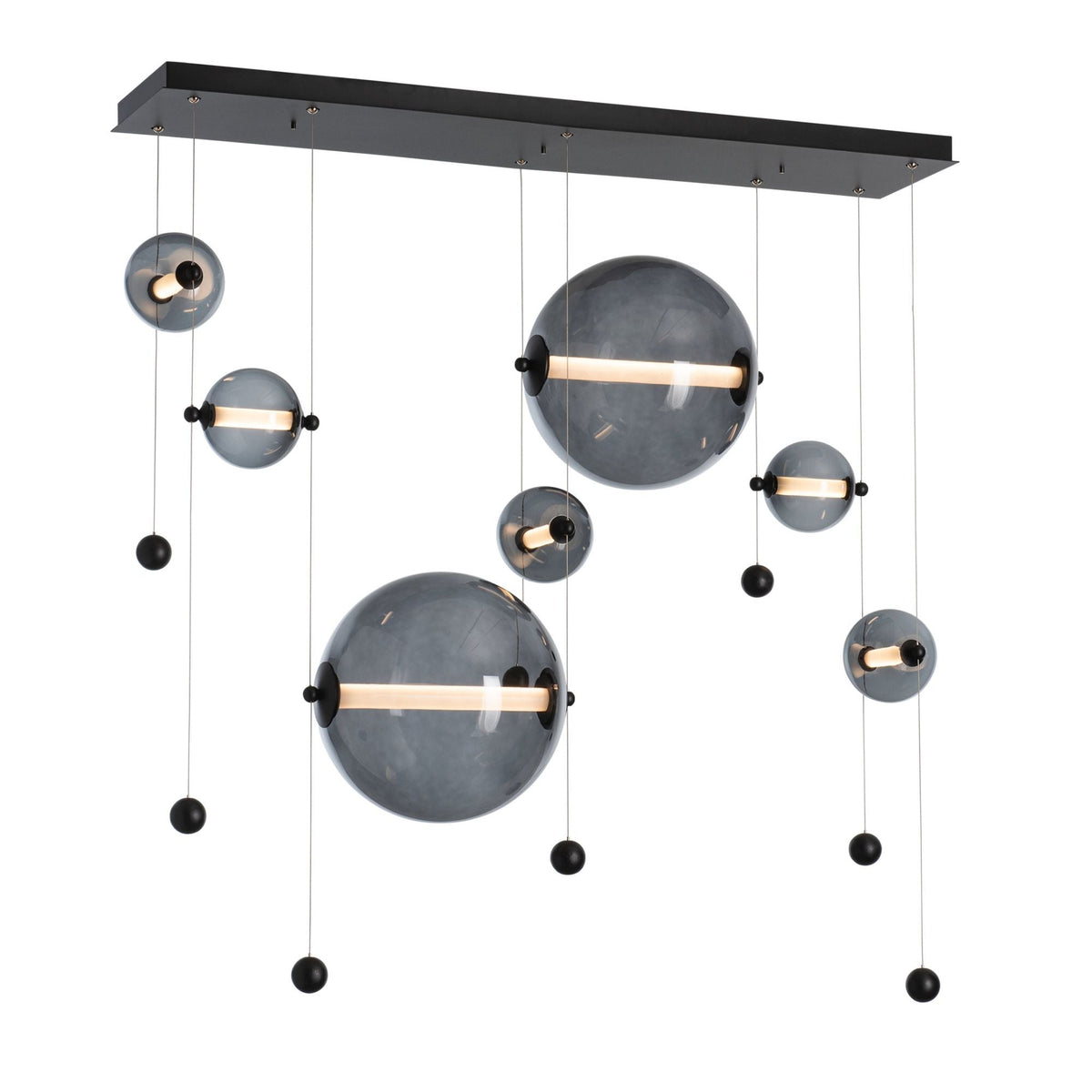 Abacus 7-Light Double Linear LED Pendant LED Cool Grey Glass (YL) in Black