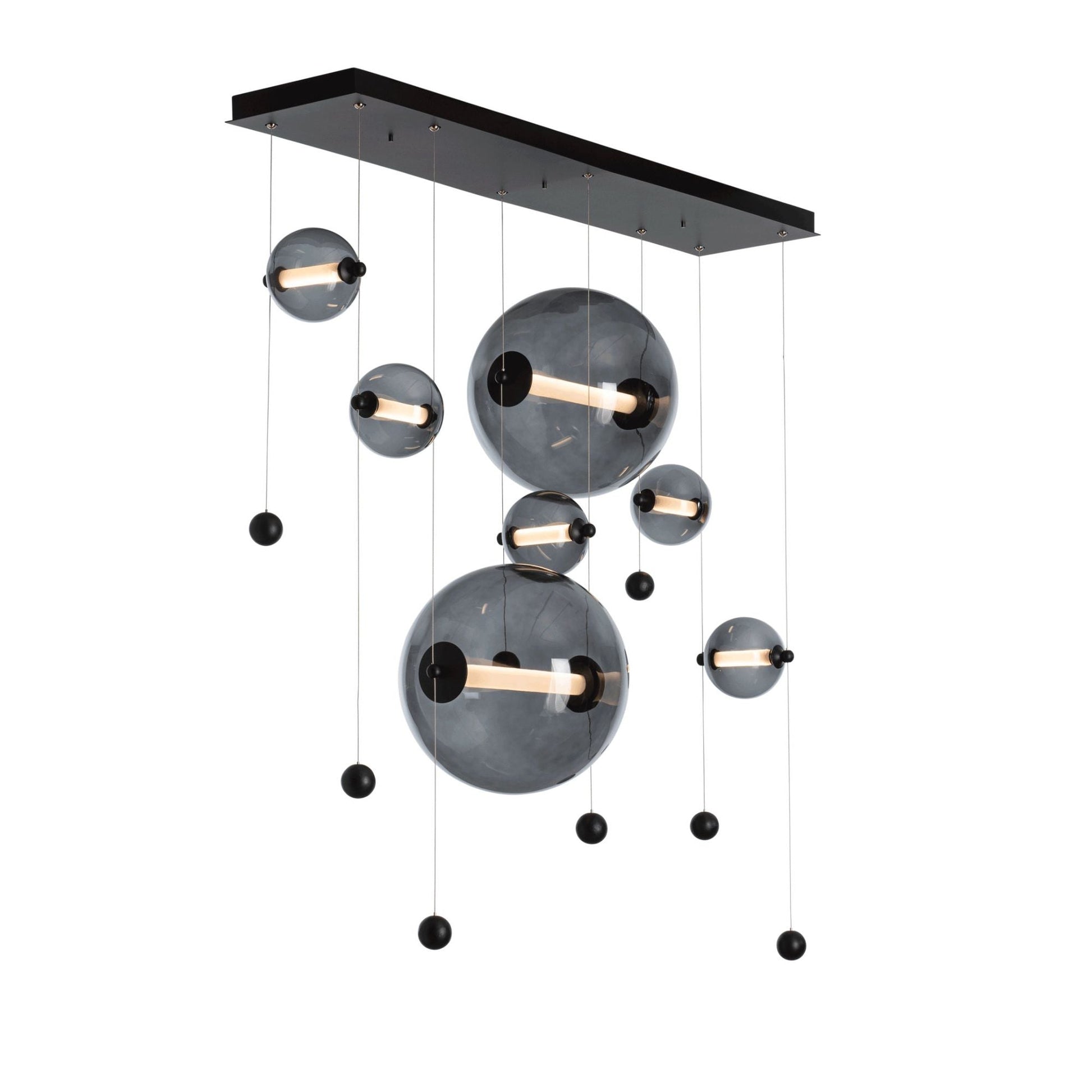 Abacus 7-Light Double Linear LED Pendant LED Cool Grey Glass (YL) in Black