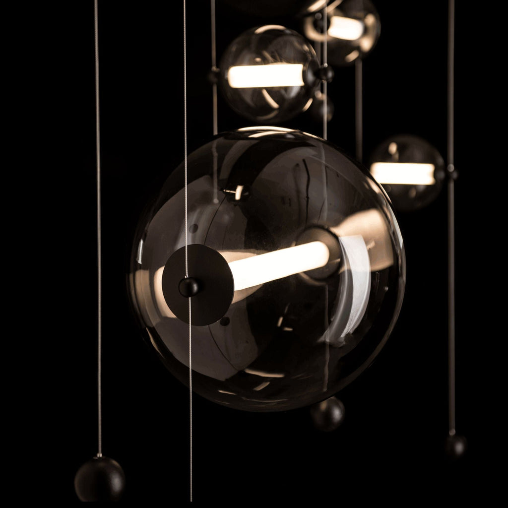 Abacus 7-Light Double Linear LED Pendant LED Cool Grey Glass (YL) in Black