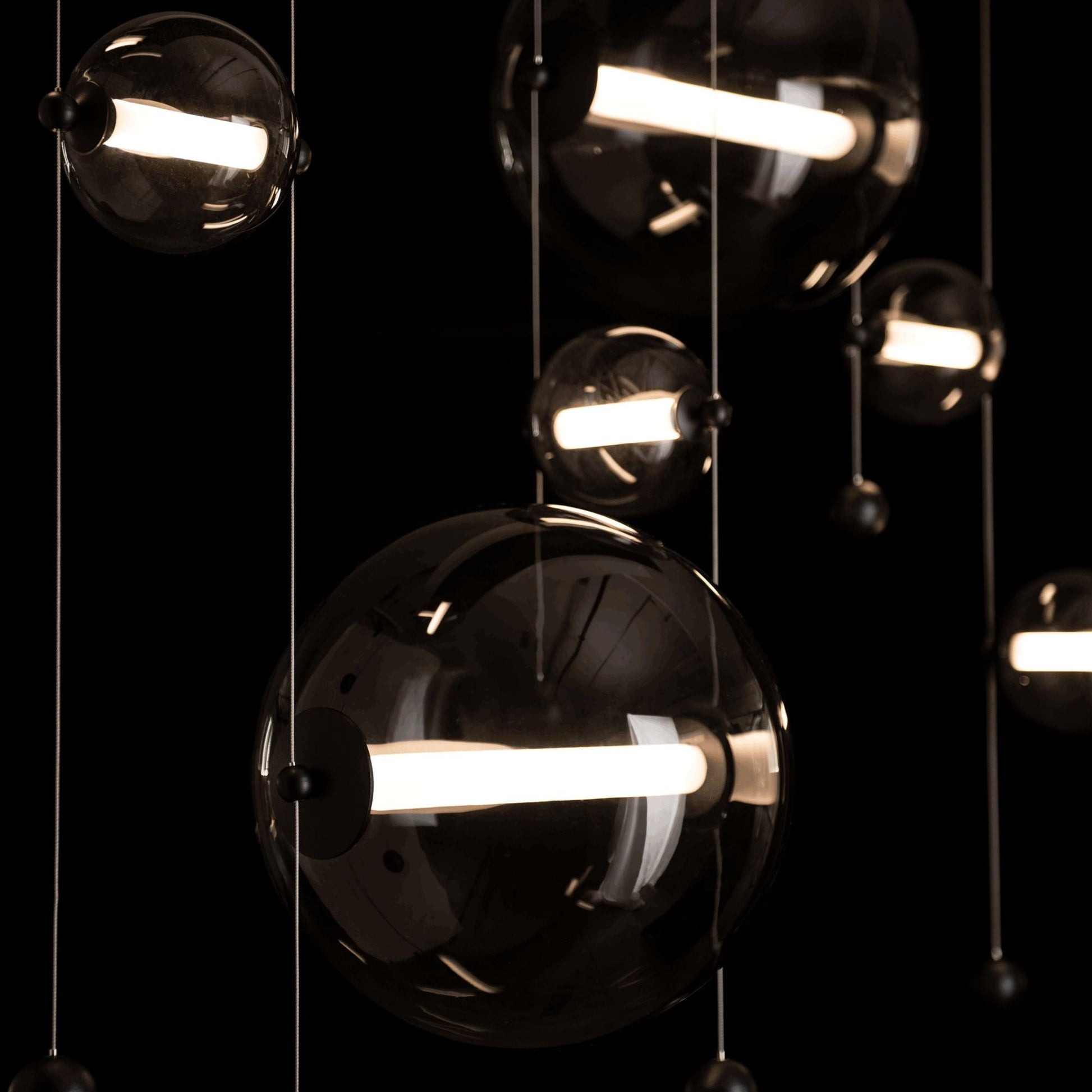 Abacus 7-Light Double Linear LED Pendant LED Cool Grey Glass (YL) in Black
