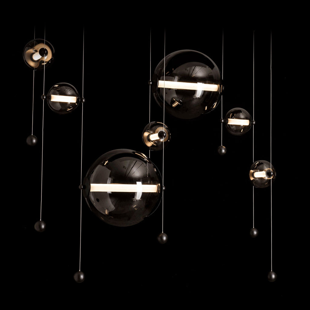 Abacus 7-Light Double Linear LED Pendant LED Cool Grey Glass (YL) in Black