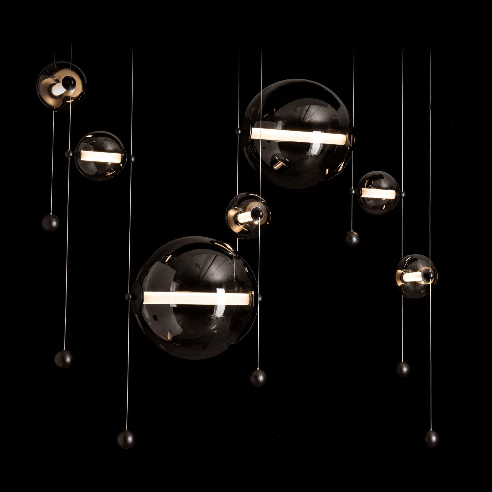 Abacus 7-Light Double Linear LED Pendant LED Cool Grey Glass (YL) in Black