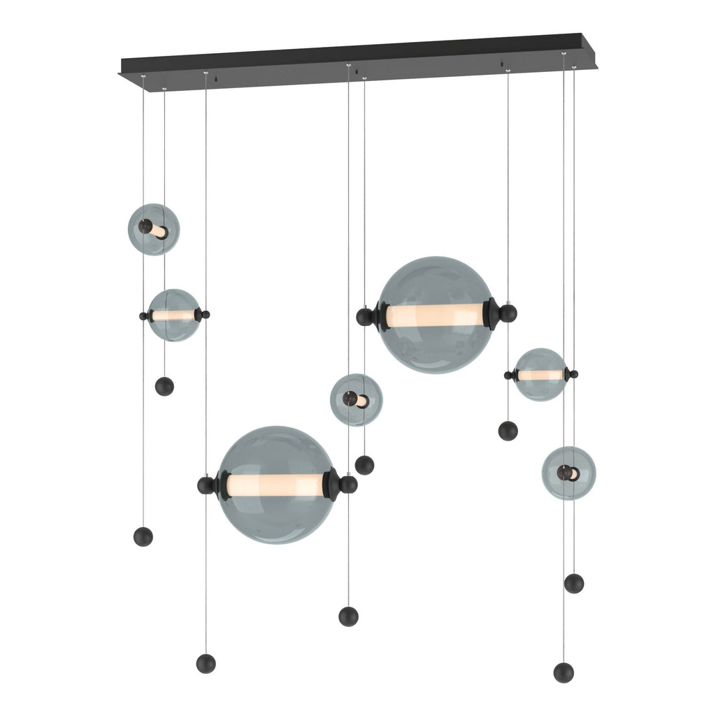 Abacus 7-Light Double Linear LED Pendant LED Cool Grey Glass (YL) in Black