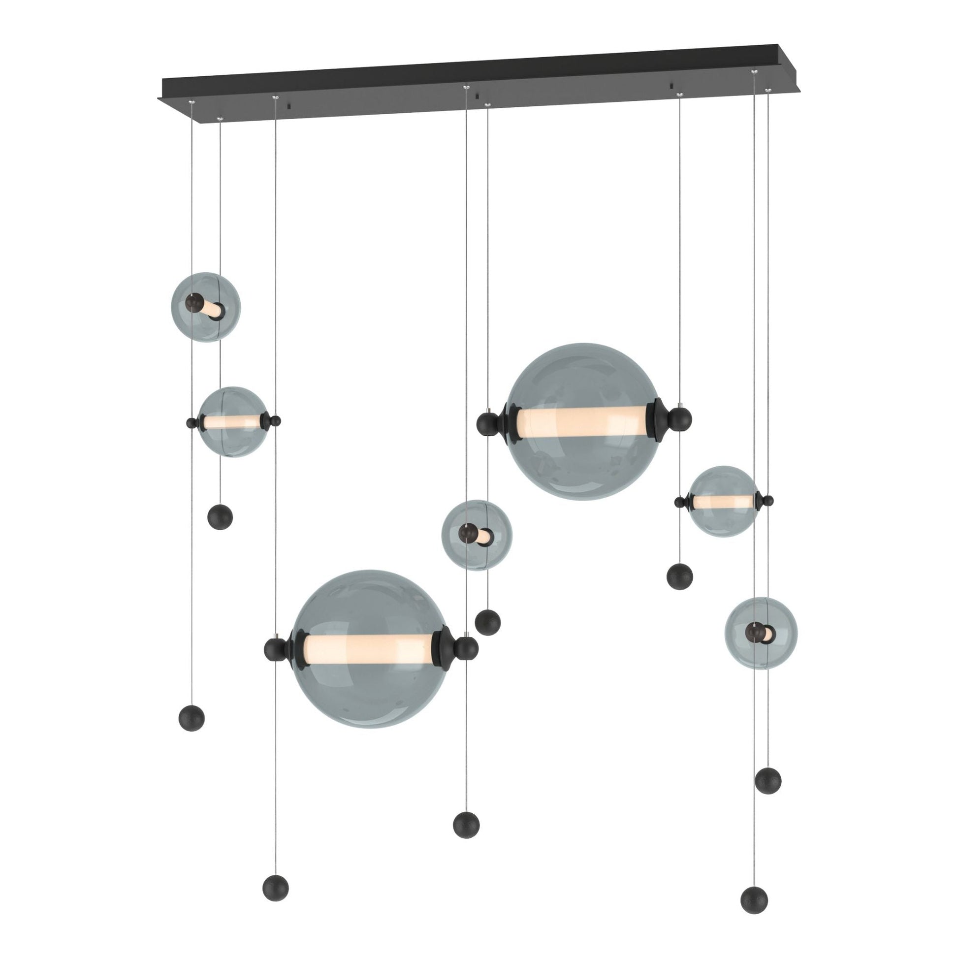 Abacus 7-Light Double Linear LED Pendant LED Cool Grey Glass (YL) in Black