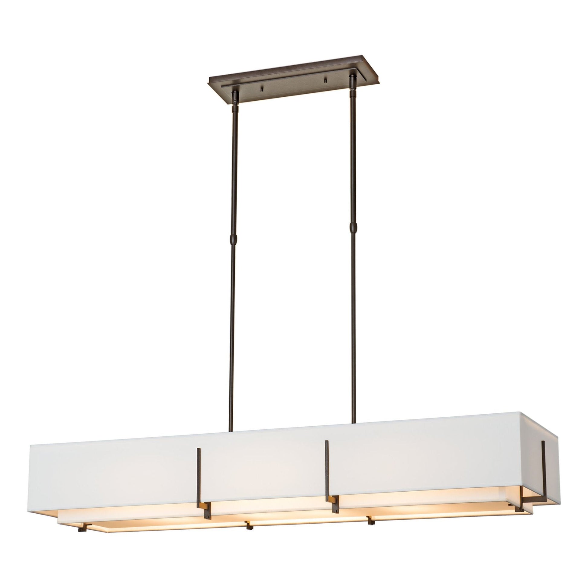 Exos Rectangular Pendant 4-Light Natural Anna Inner Shade & Natural Anna Outer Shade in Dark Smoke